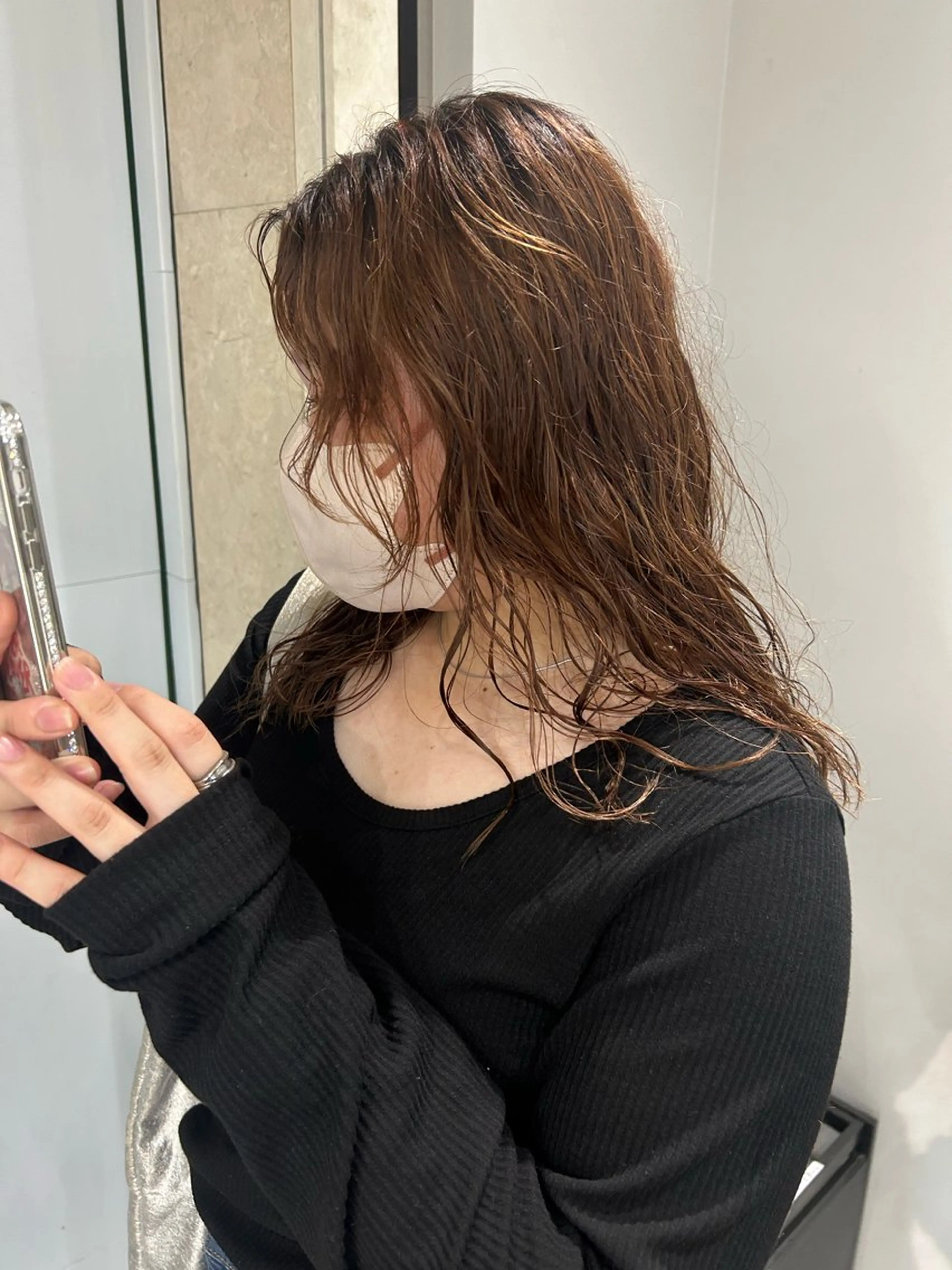 セミロング カラー パーマ ヘアアレンジ セミロングパーマ ニュアンスパーマ ナチュラル×色気パ ーマ 渋谷/マナミのヘアスタイル