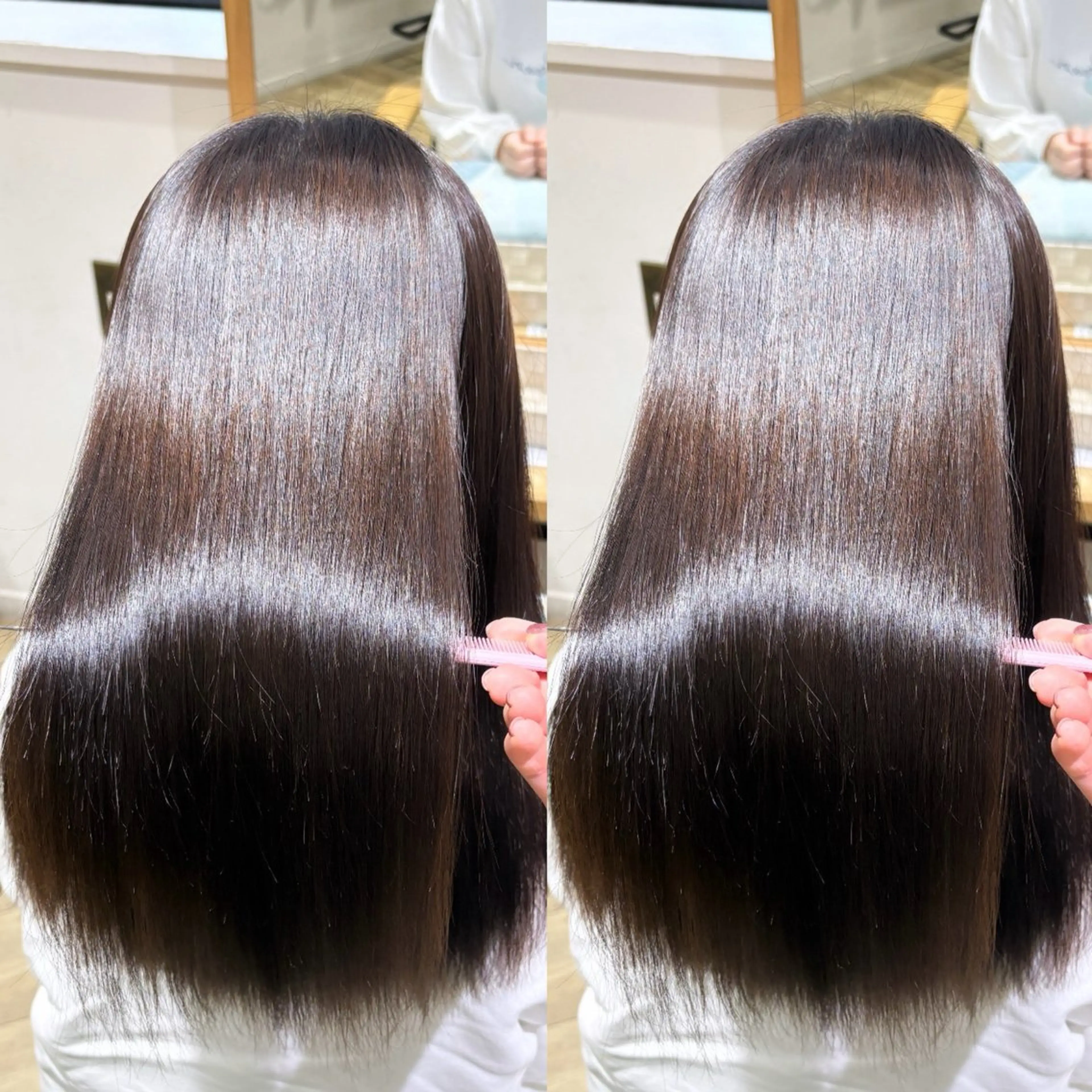 ロング パーマ 縮毛矯正 韓国レイヤー 暖色カラー/さくらのヘアスタイル