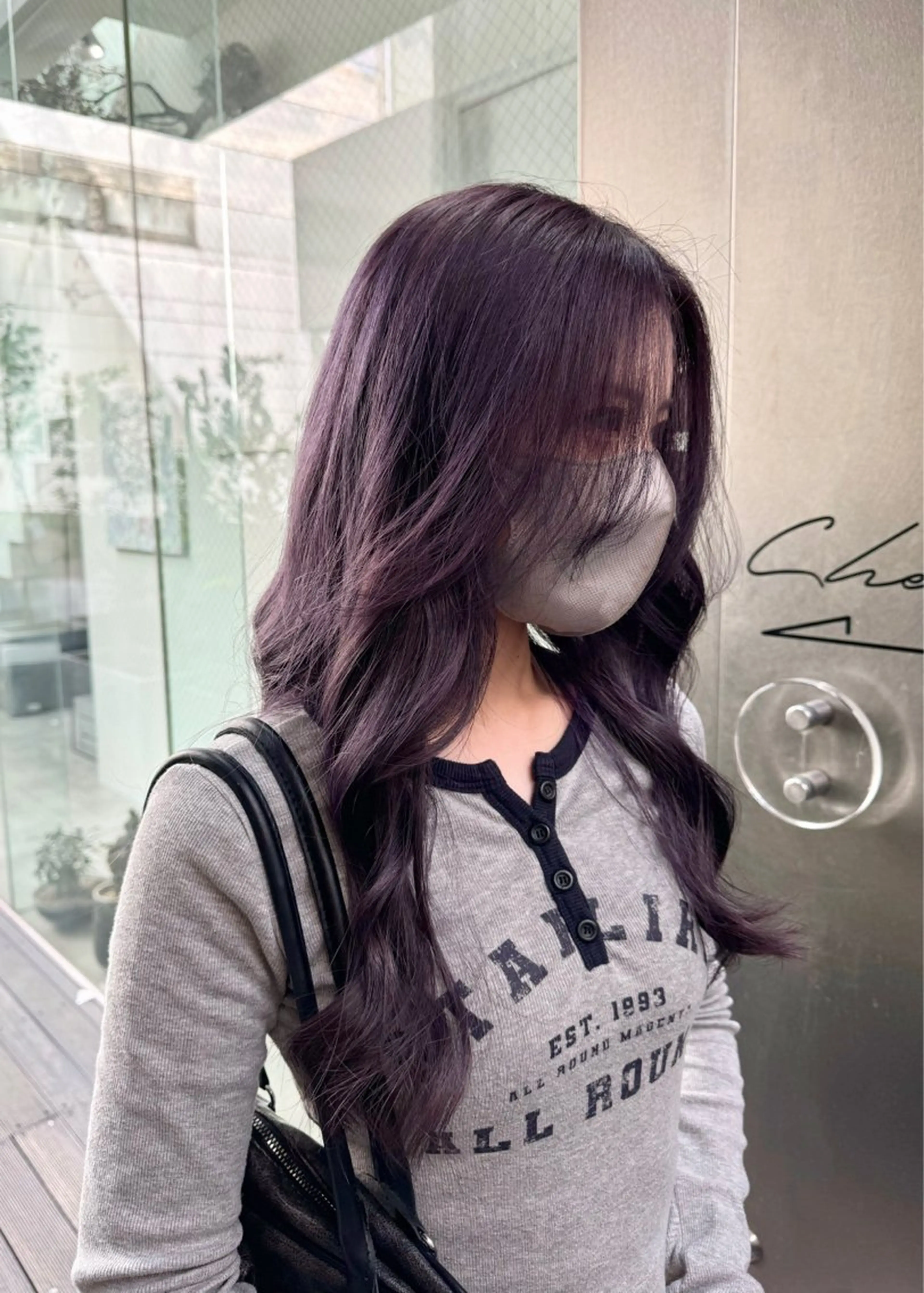 ロング カラー ブリーチ グレージュ ラベンダーカラー ラベンダーグレージュ ラベンダーグレー ヘアカラー トリートメント mao/天神ブリーチ ハイトーンカラーのヘアスタイル