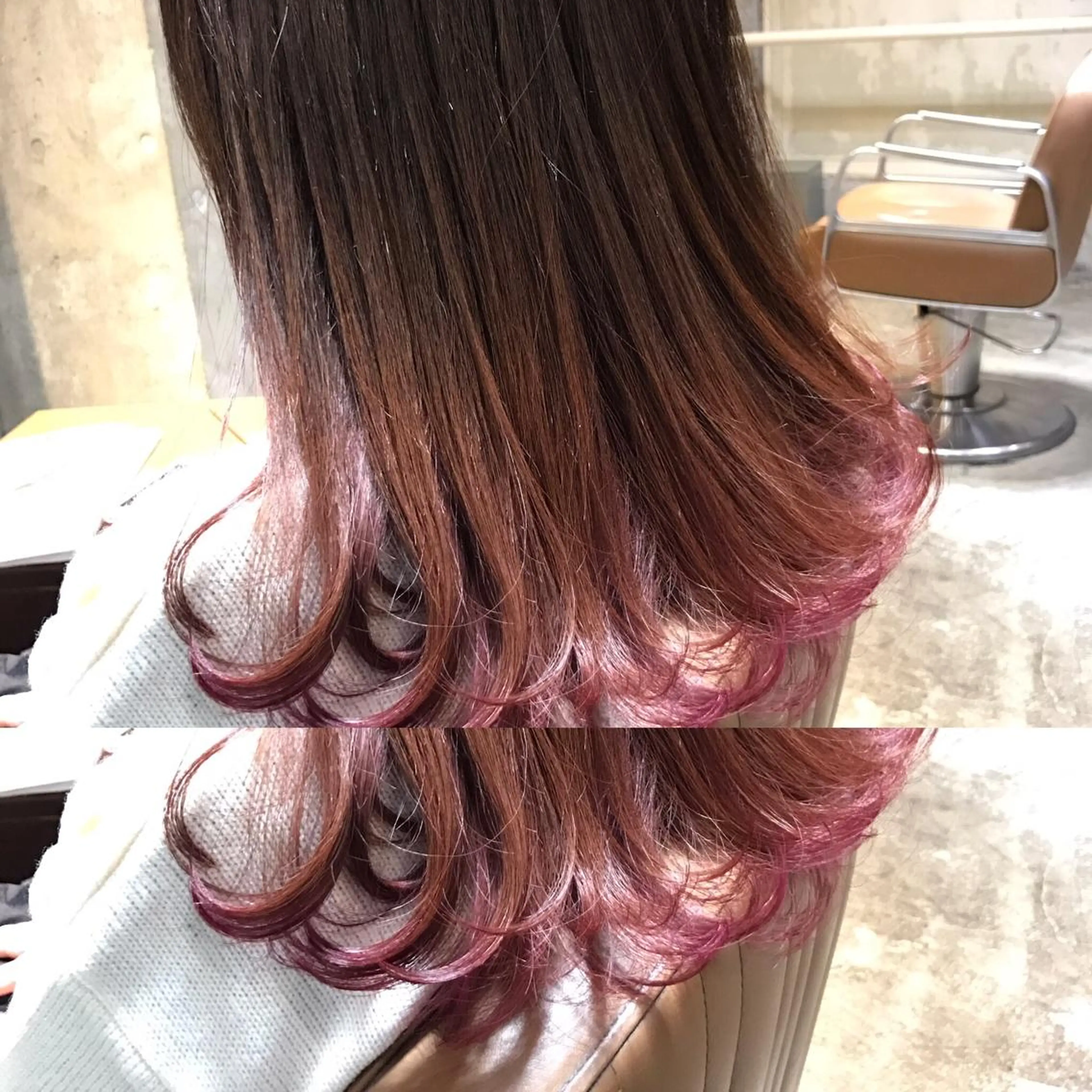 セミロング カラー ダブルカラー ピンクカラー サロンドミルク 原宿のヘアスタイル