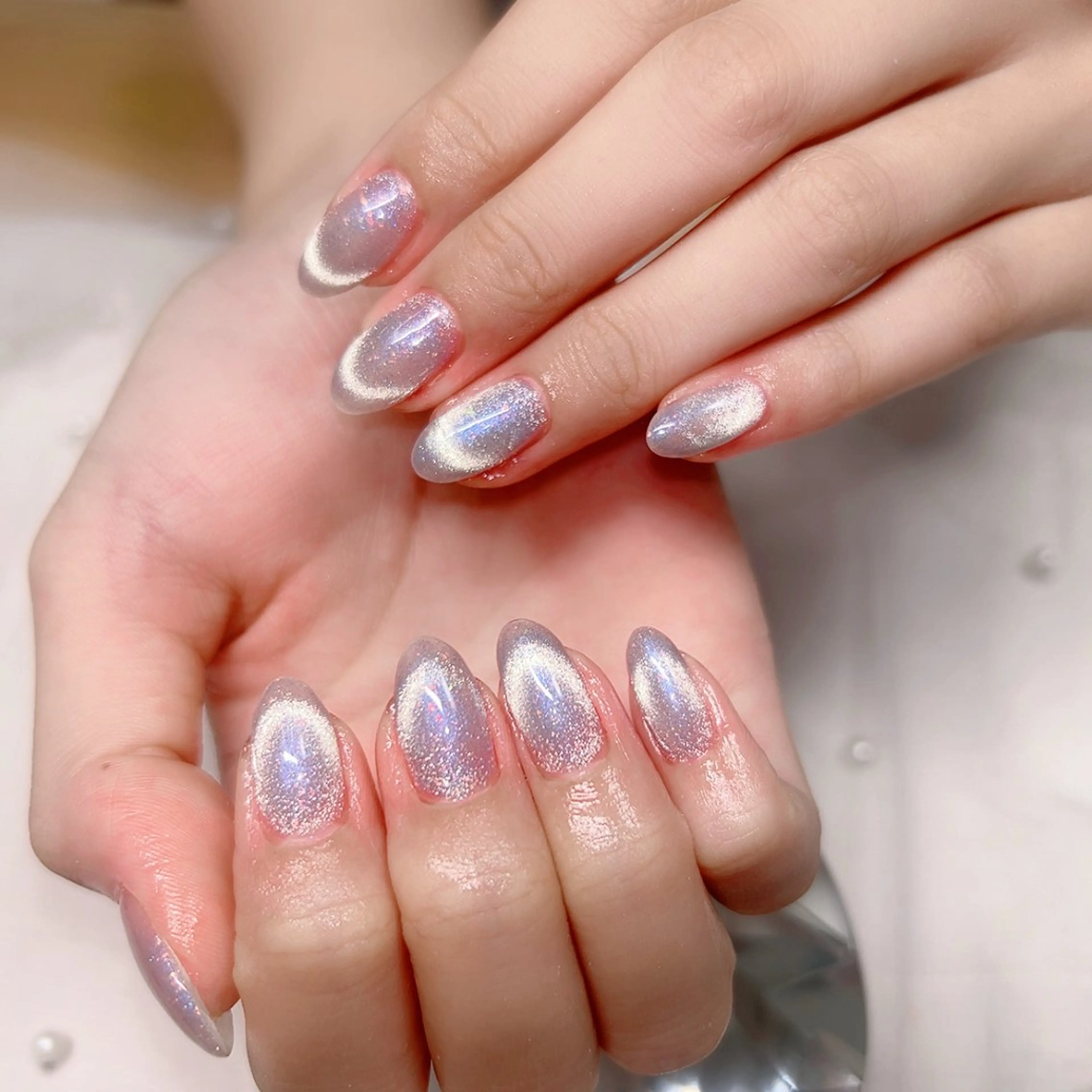 ネイル フレンチネイル マグネットネイル マグネットフレンチ ハンドネイル Cute Tips nailのネイルデザイン