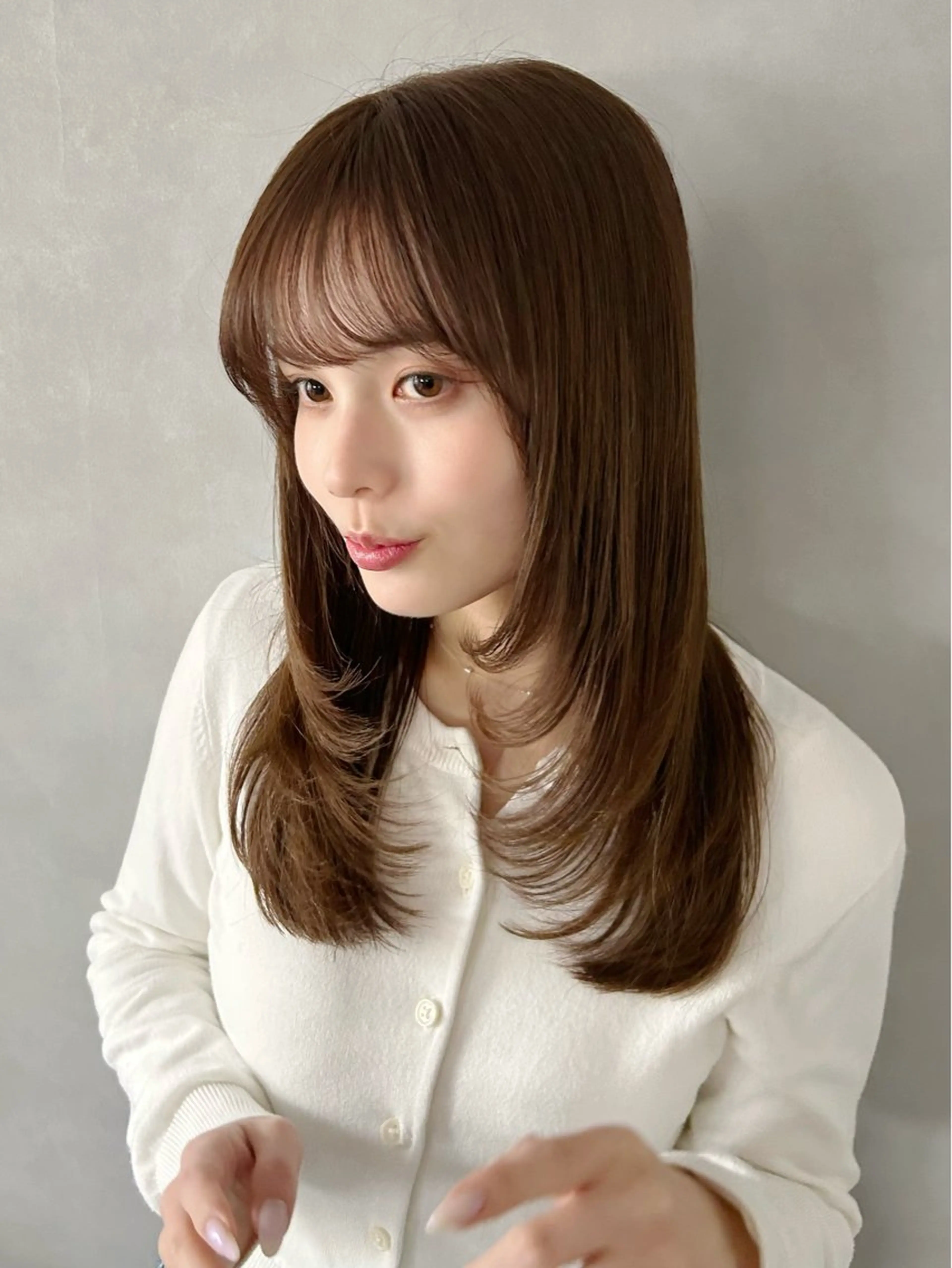 ミディアム カラー ミディアムレイヤー レイヤーカット カット ヘアカラー トリートメント 池袋レイヤーカット/ 顔まわりtaigaのヘアスタイル