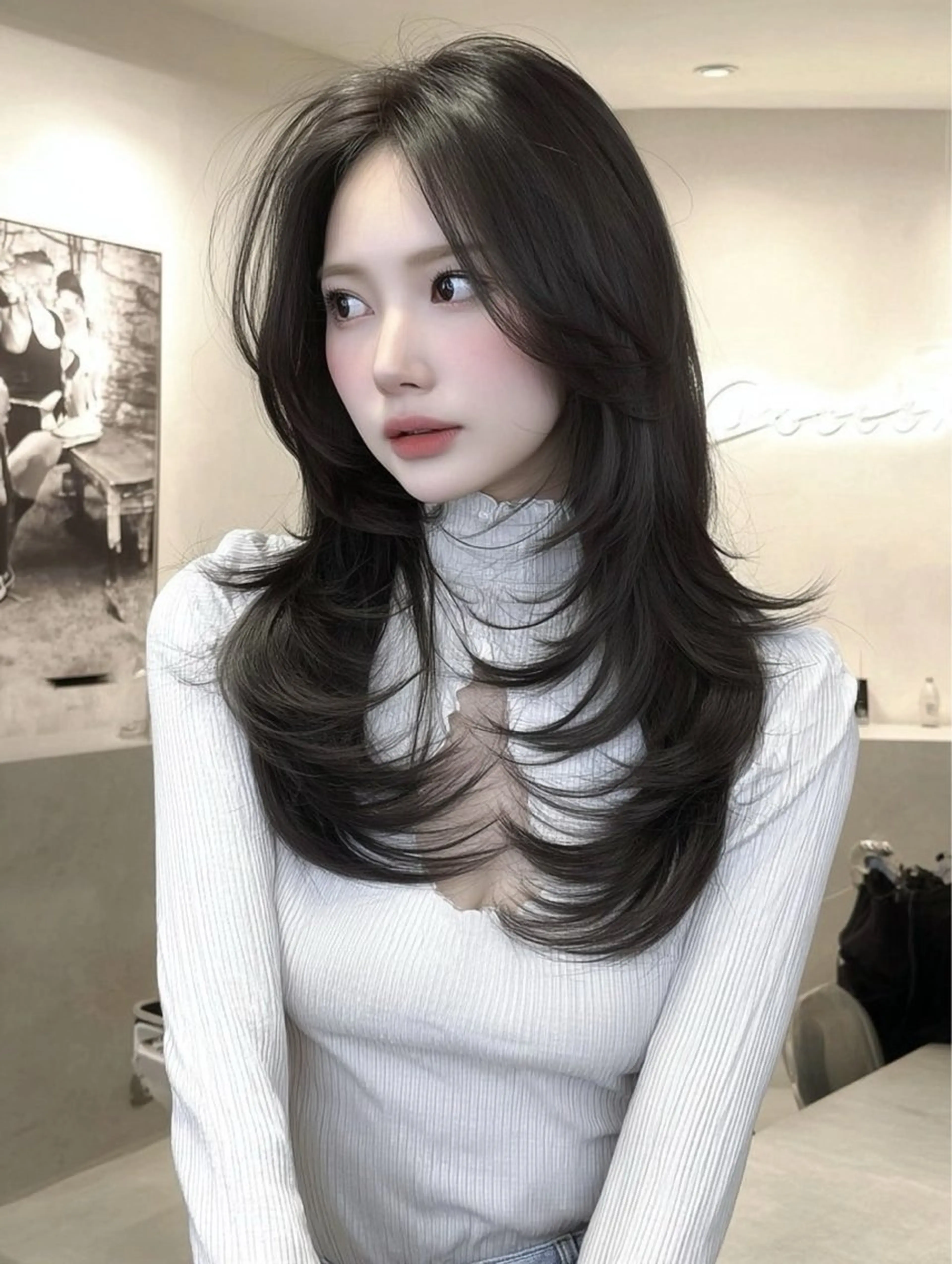 ロング カラー カット ヘアカラー トリートメント 💎透明感/韓国/ レイヤー/泉亮介💎のヘアスタイル