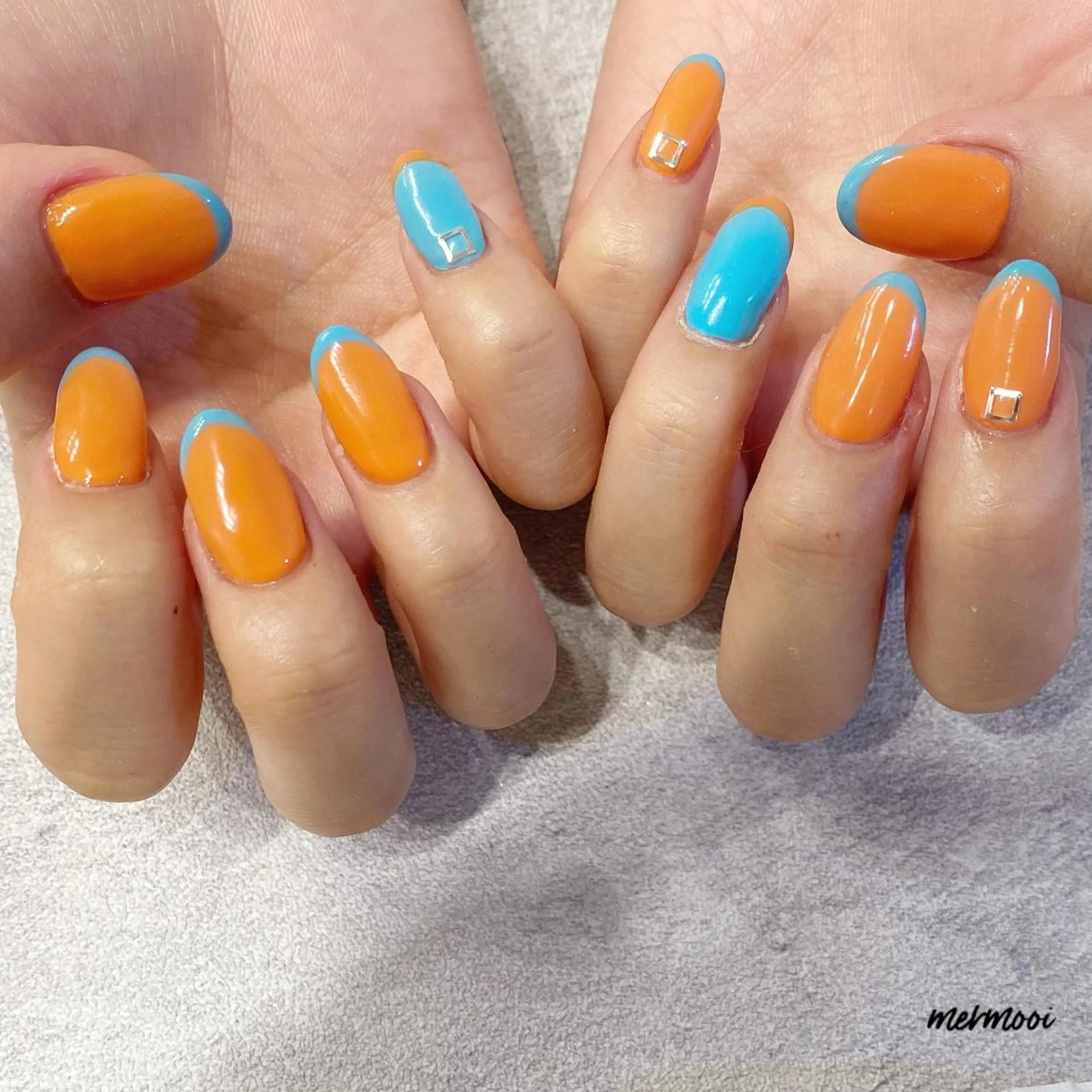 ネイル ブルー フレンチネイル ジェルネイル 水色 ワンカラーネイル melu所属・melu yukikoのネイルデザイン