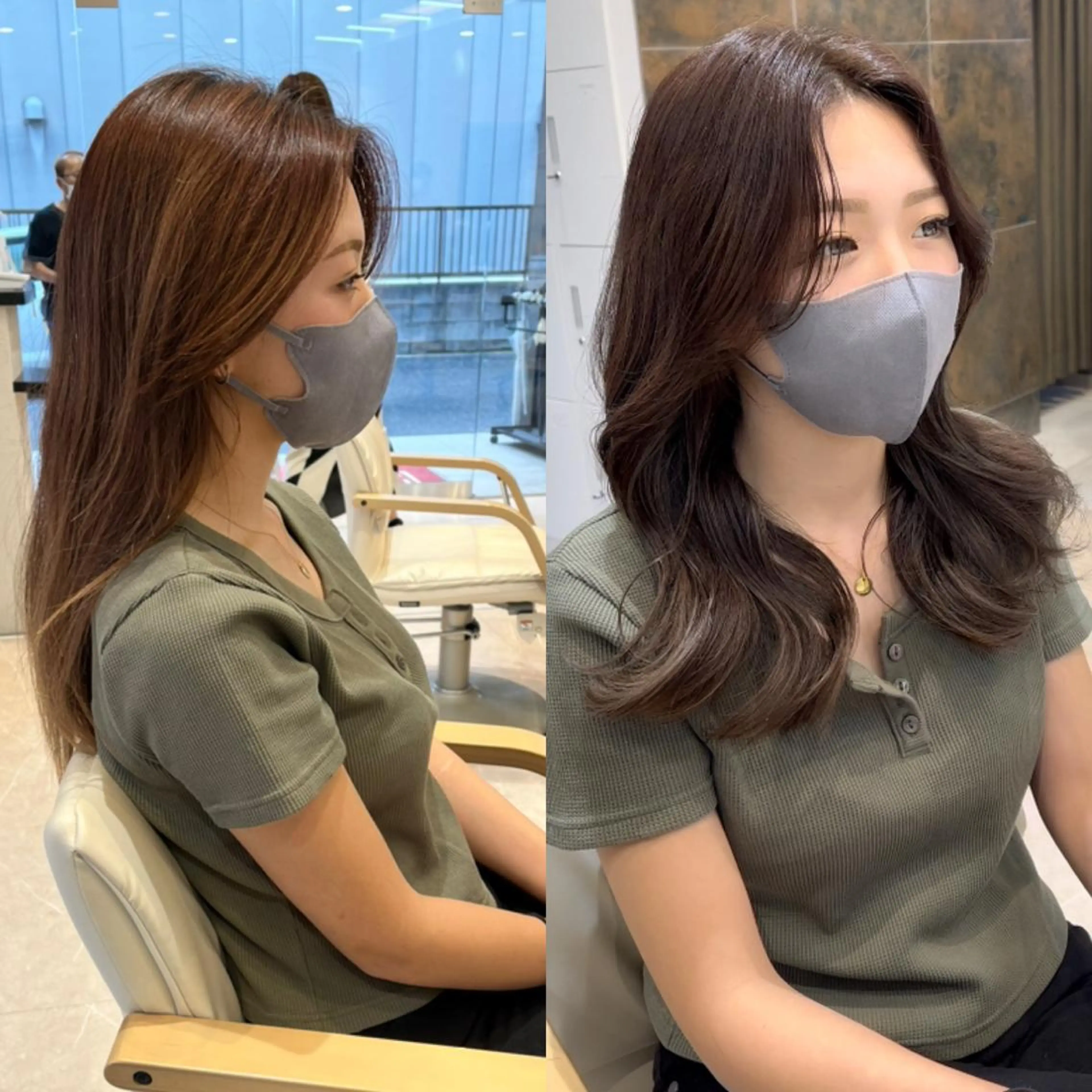 ミディアム カラー グレージュ 顔周りカット レイヤーカット ミタニ/髪質改善 /レイヤーカットのヘアスタイル