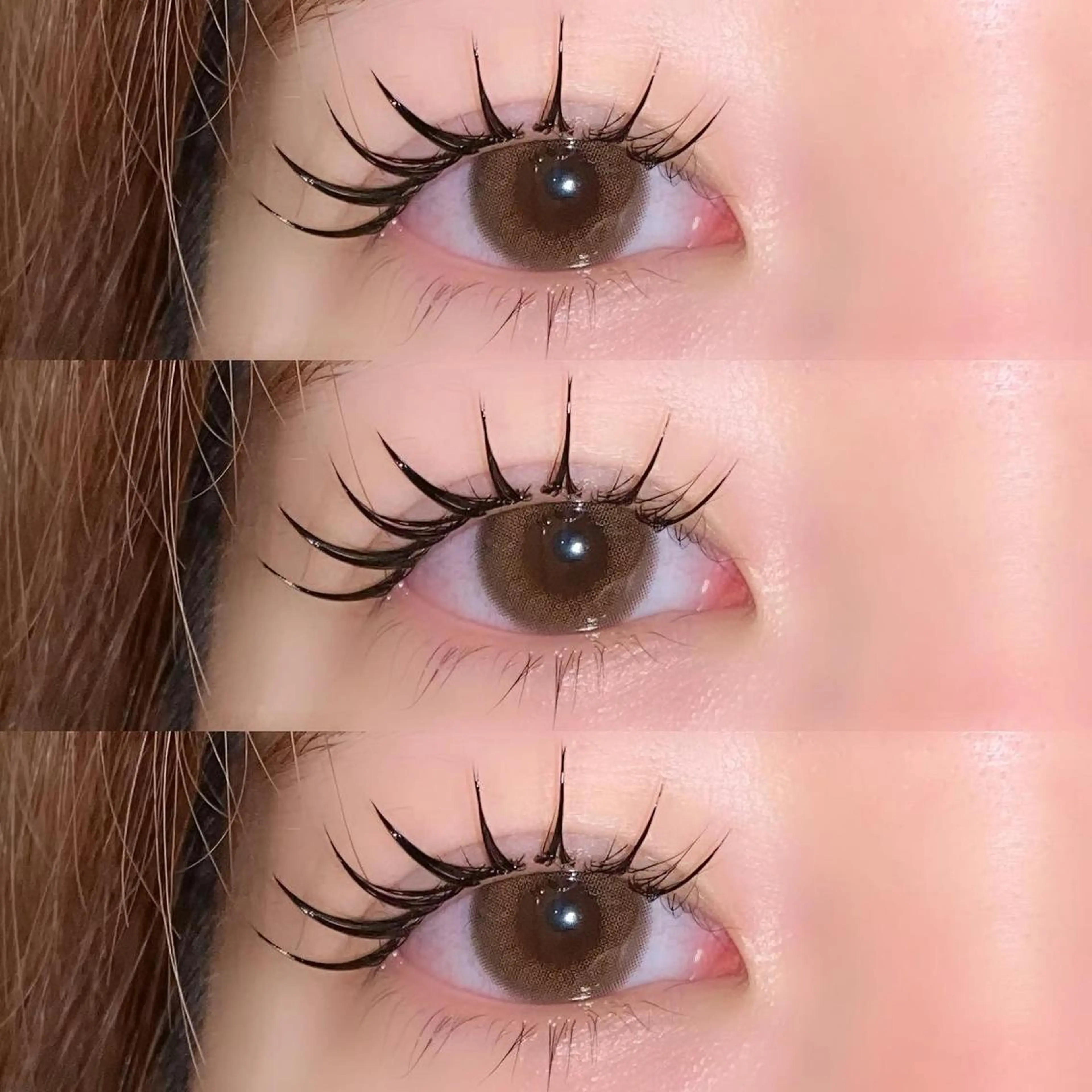 マツエク・マツパ 束感まつ毛 フラットラッシュ 韓国風マツエク パリジェンヌラッシュリフト ボリュームラッシュ 肌に馴染むハイトーン /ミルクティーカラーのヘアスタイル