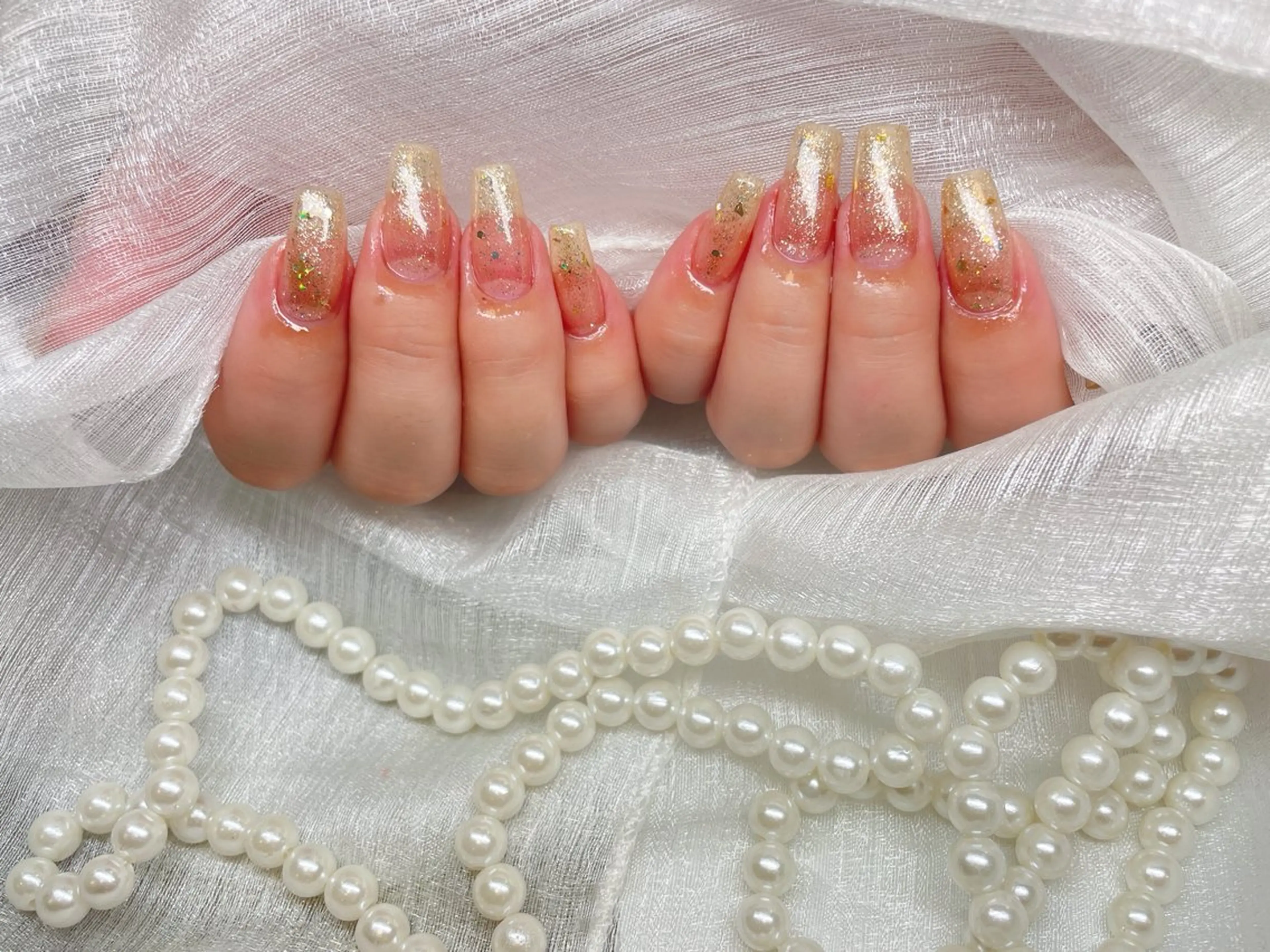 ネイル 長さ出し フットネイル フレンチネイル ジェルネイル ガラスフレンチ More Glam渋谷店のネイルデザイン