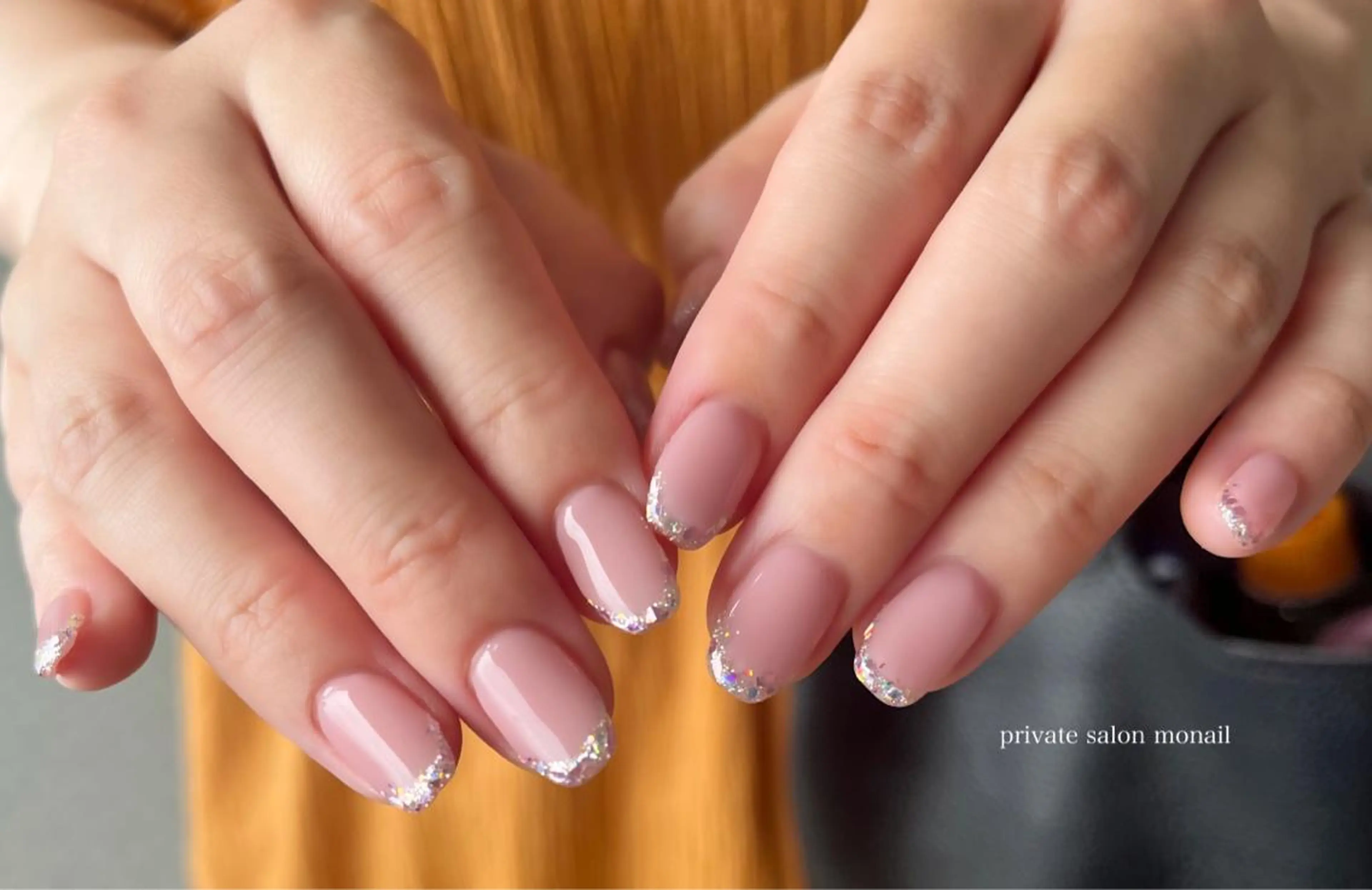 ネイル フレンチネイル ラメ(グリッター) ピンク ハンドネイル private  nail monail所属・nail salon monailのネイルデザイン