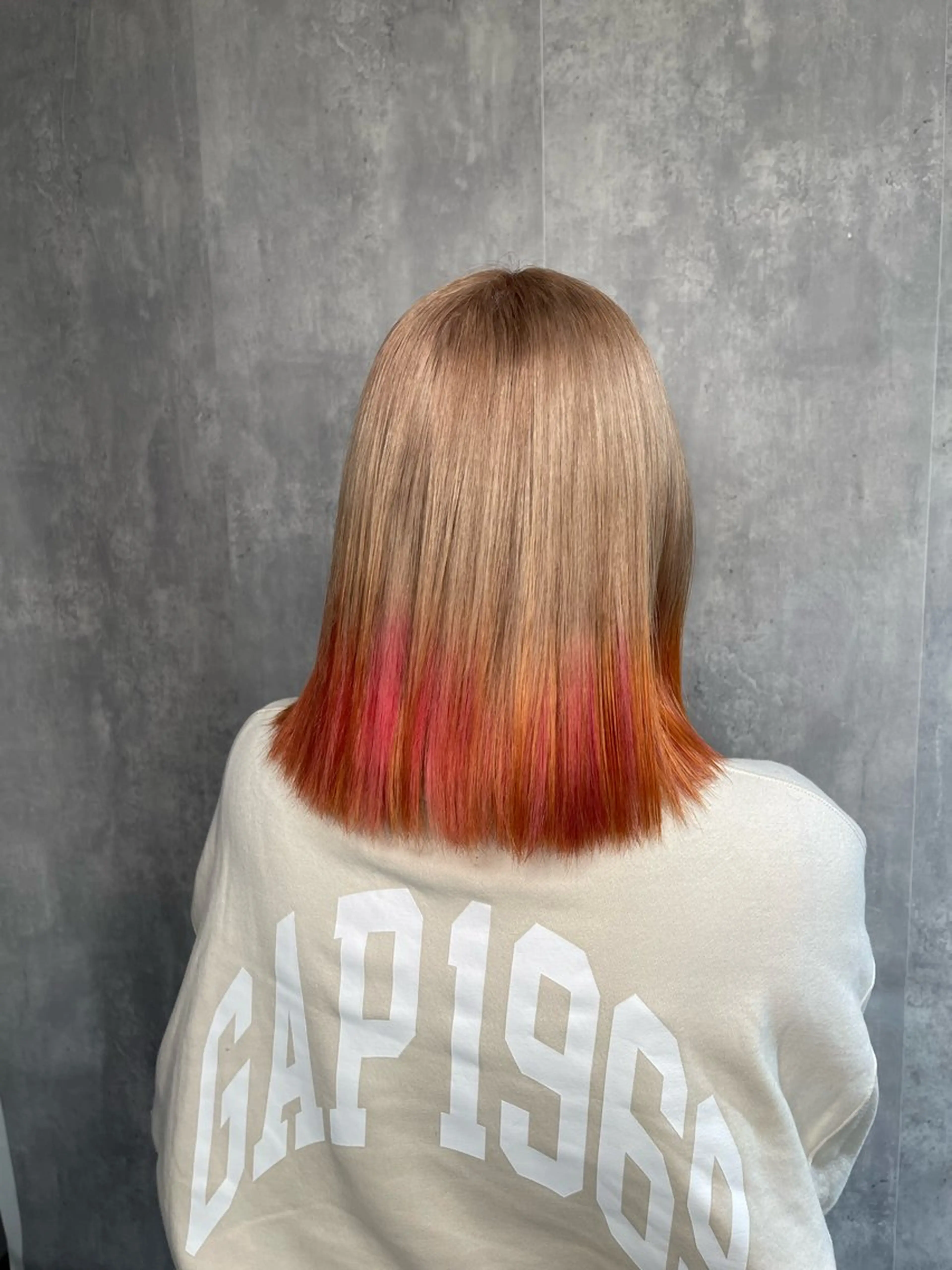 セミロング カラー ブリーチ ブラウンカラー デザインカラー ハイトーンカラー オレンジ ムラ修正/ ハイトーン💖Riaのヘアスタイル