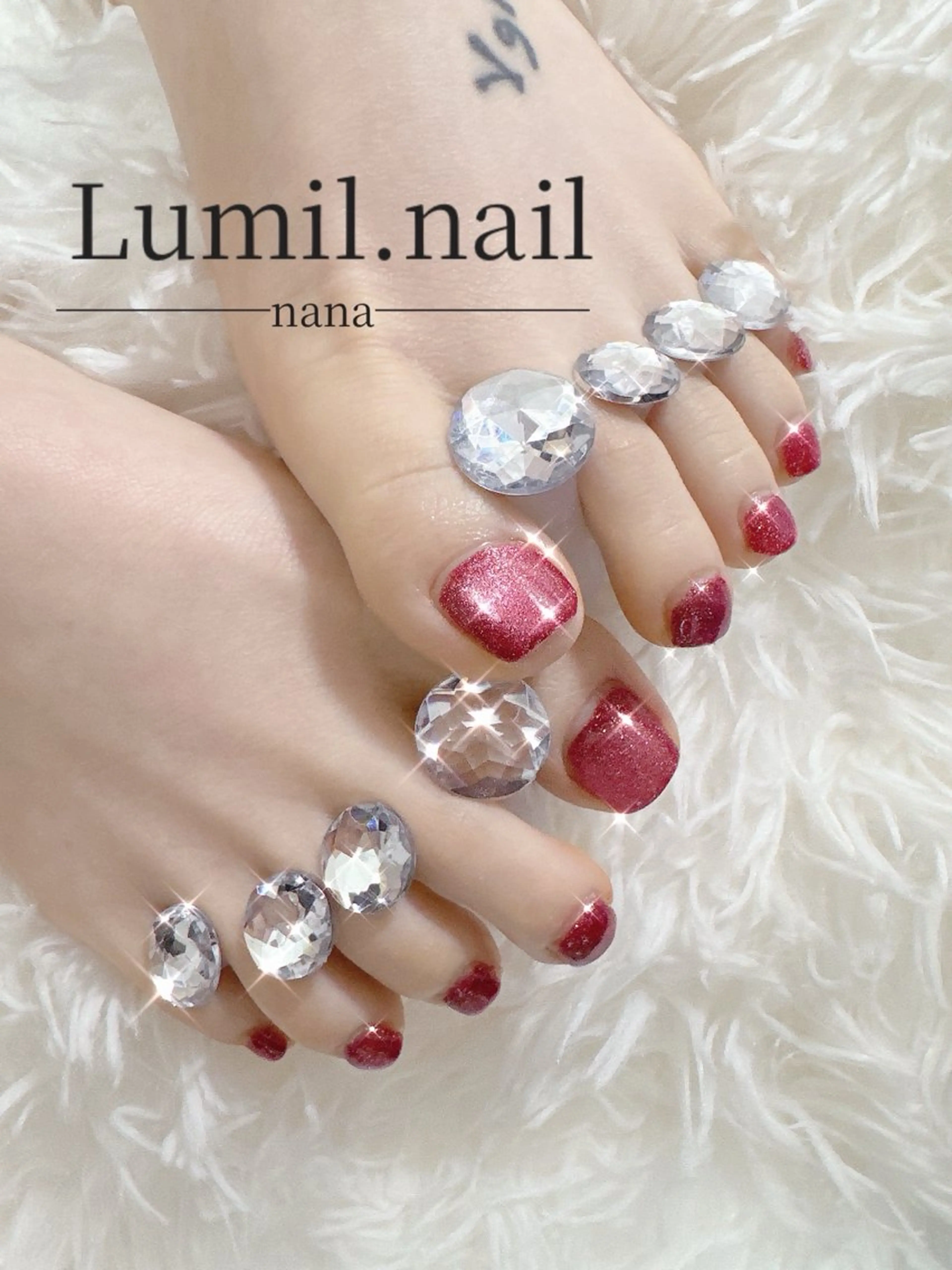 ネイル フットネイル マグネットネイル マグネットワンカラー ワンカラーネイル バレンタイン フットネイル Lumil.nail所属・Lumil.nail ななのネイルデザイン