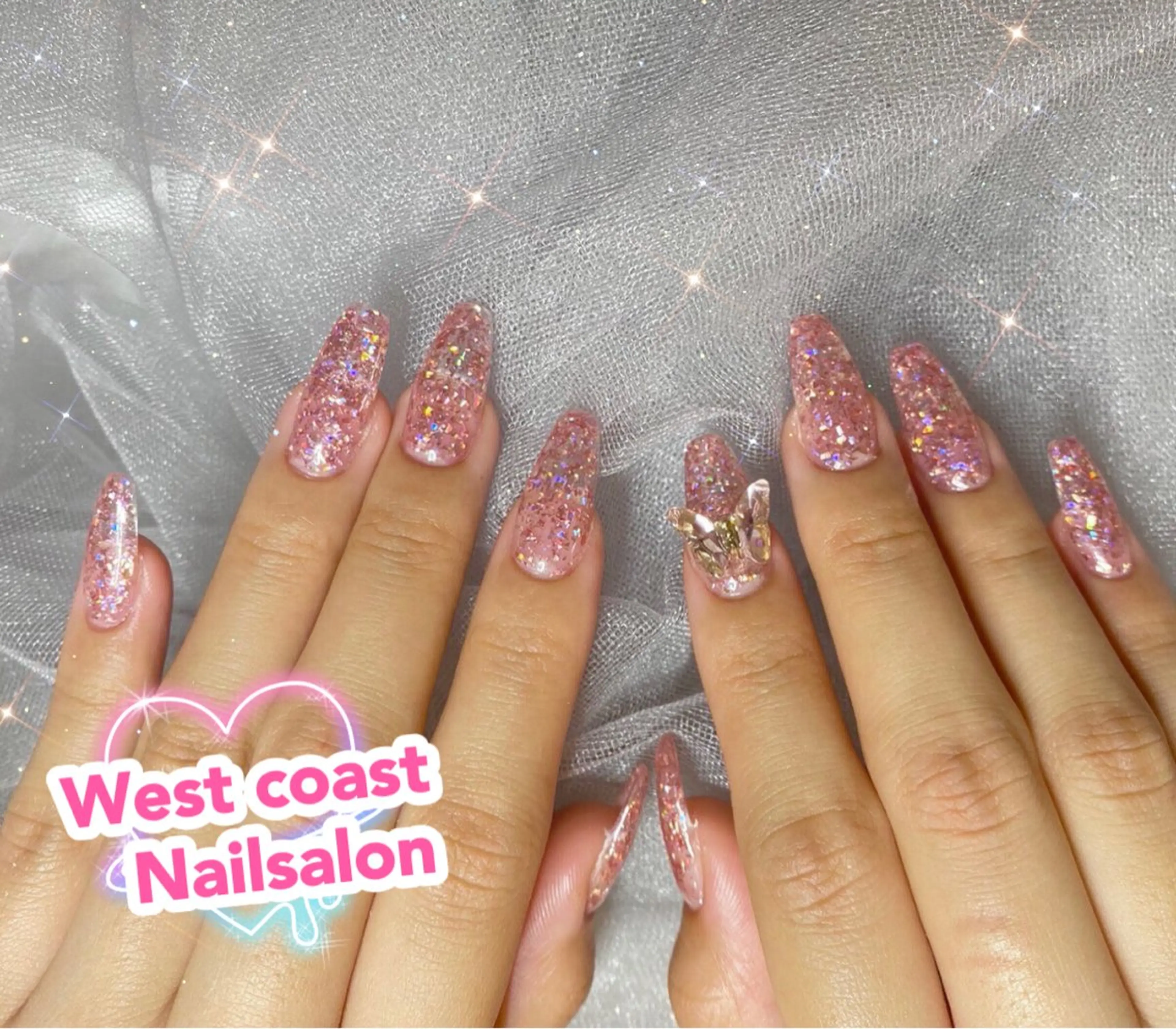 ネイル リボン、ガーリー パーツ放題専門店のネイルデザイン