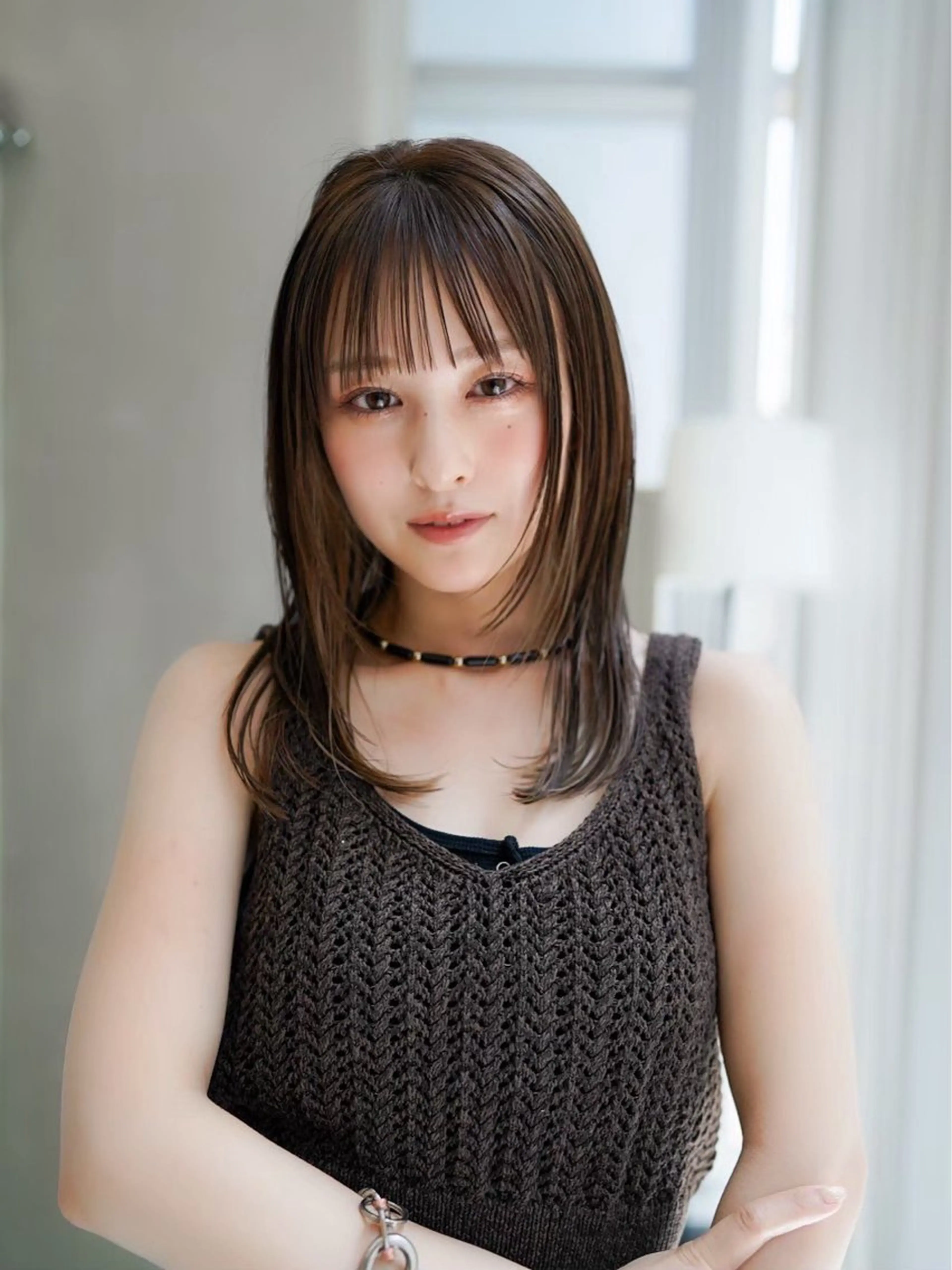 セミロング カラー 顔周りカット レイヤーカット 縮毛矯正 カット 縮毛矯正 トリートメント 鈴木 海都のヘアスタイル