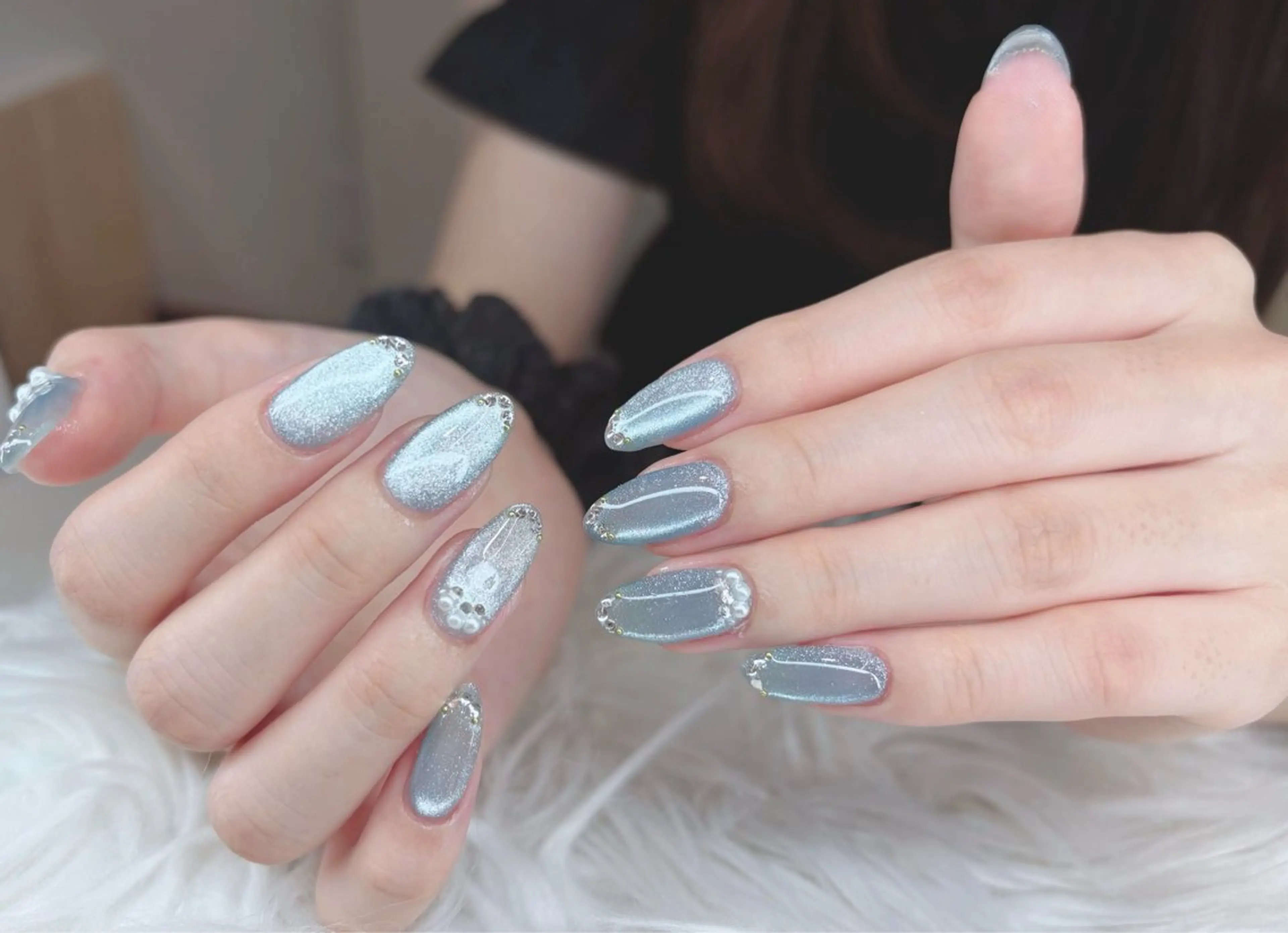 ネイル オーロラネイル ブルー チークネイル フットネイル フレンチネイル NAILS168 大家店のネイルデザイン