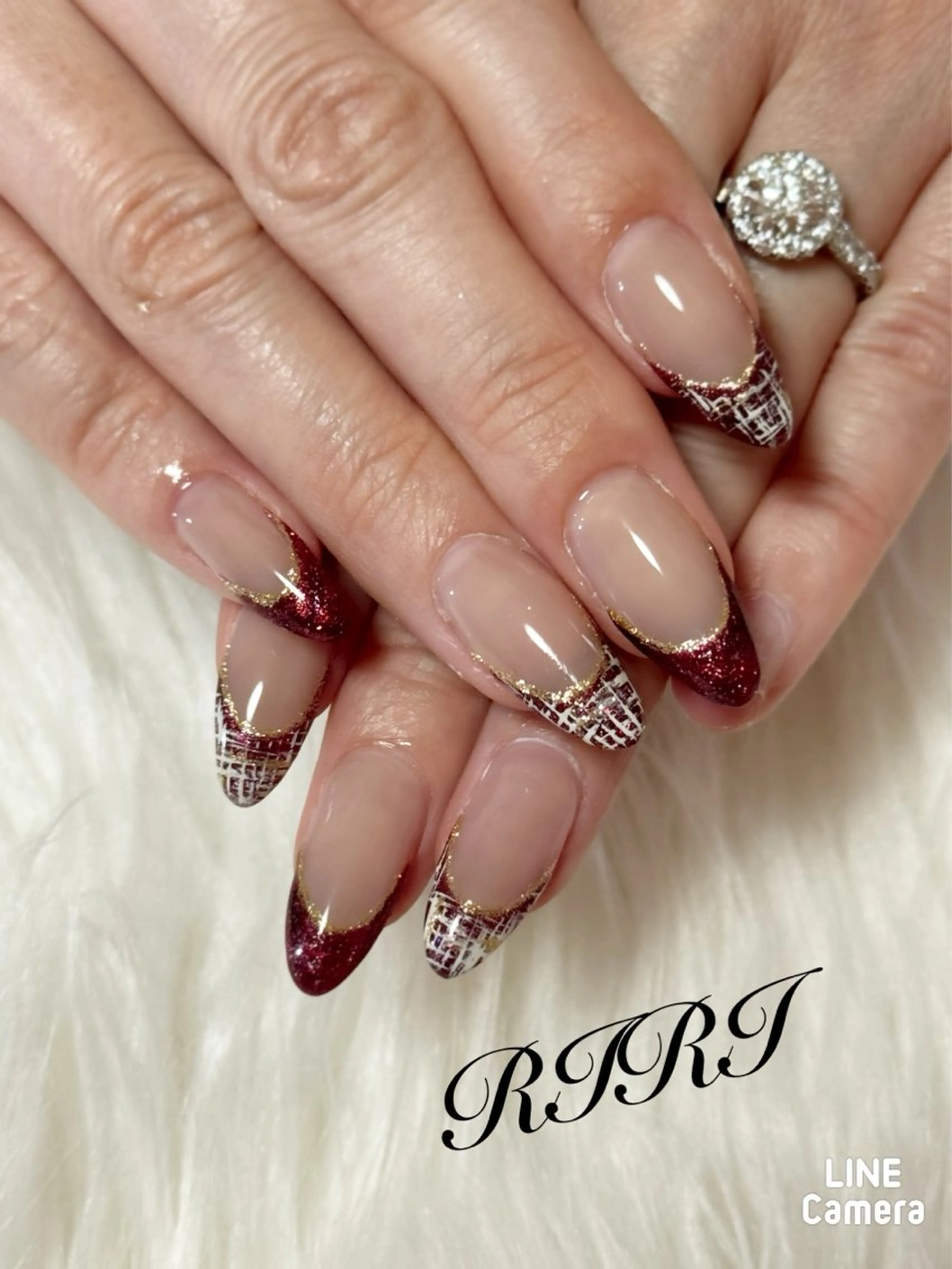 ネイル ボルドー フレンチネイル ジェルネイル キラキラネイル ショートネイル ハンドネイル riri オーナーのネイルデザイン