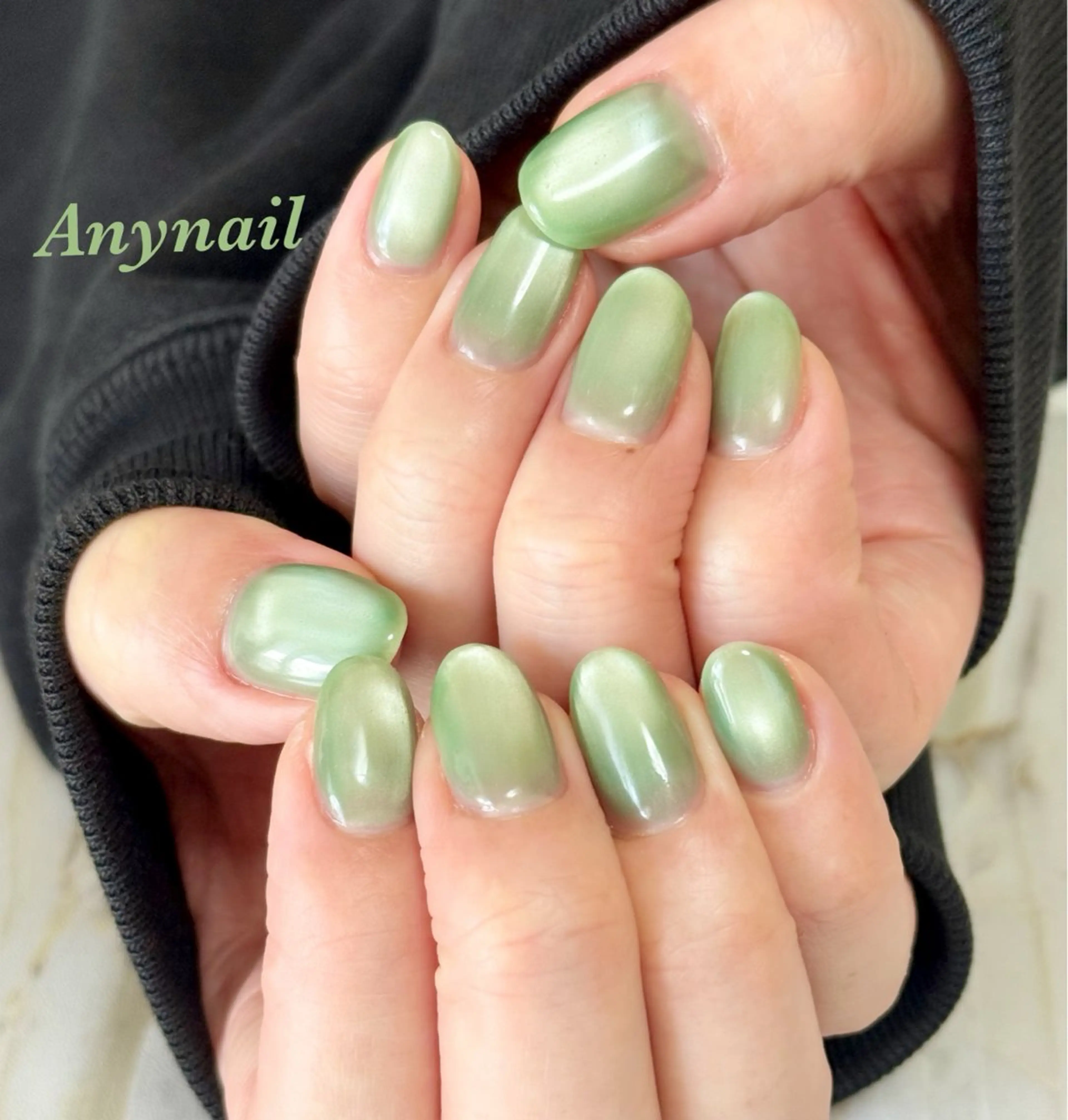 ネイル ブルー グリーン マグネットネイル マグネットワンカラー ワンカラーネイル ハンドネイル 岩澤 恵子のネイルデザイン