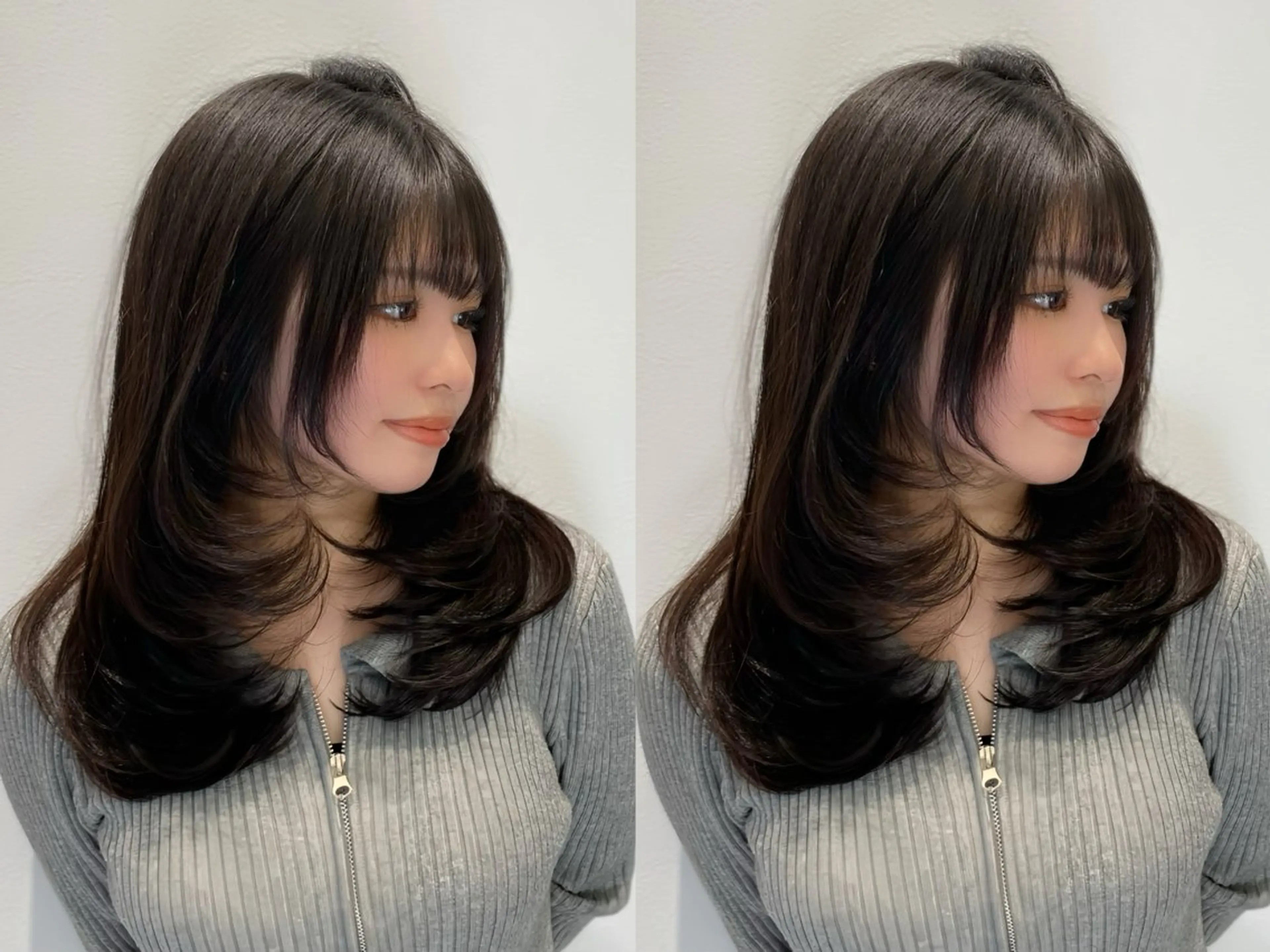 セミロング カラー ハッシュカット 韓国風ヘア レイヤーカット レイヤー/艶カラー /韓国ヘア/高松のヘアスタイル