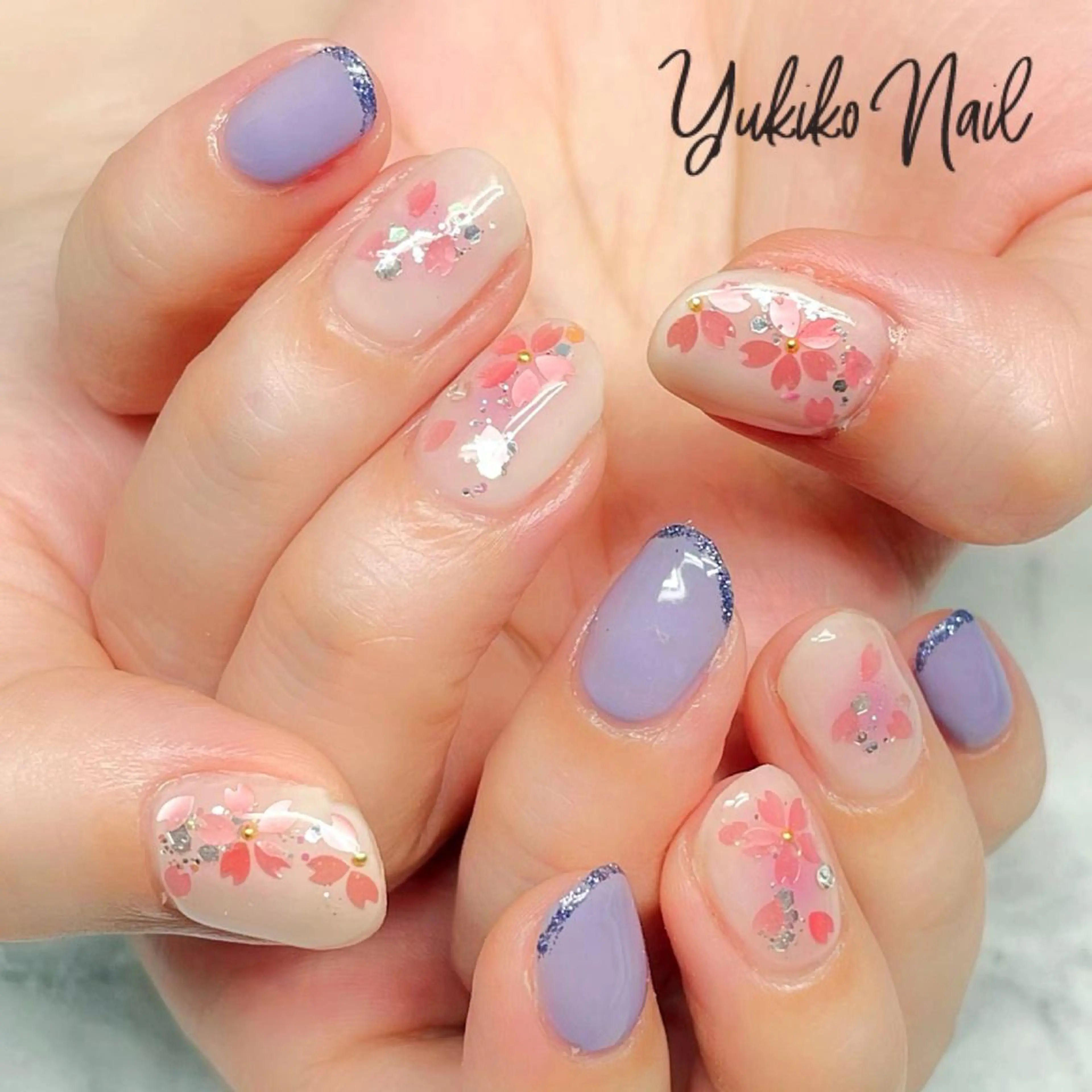 ネイル チークネイル 桜ネイル フレンチネイル 春ネイル ハンドネイル ユキコ ネイルのネイルデザイン