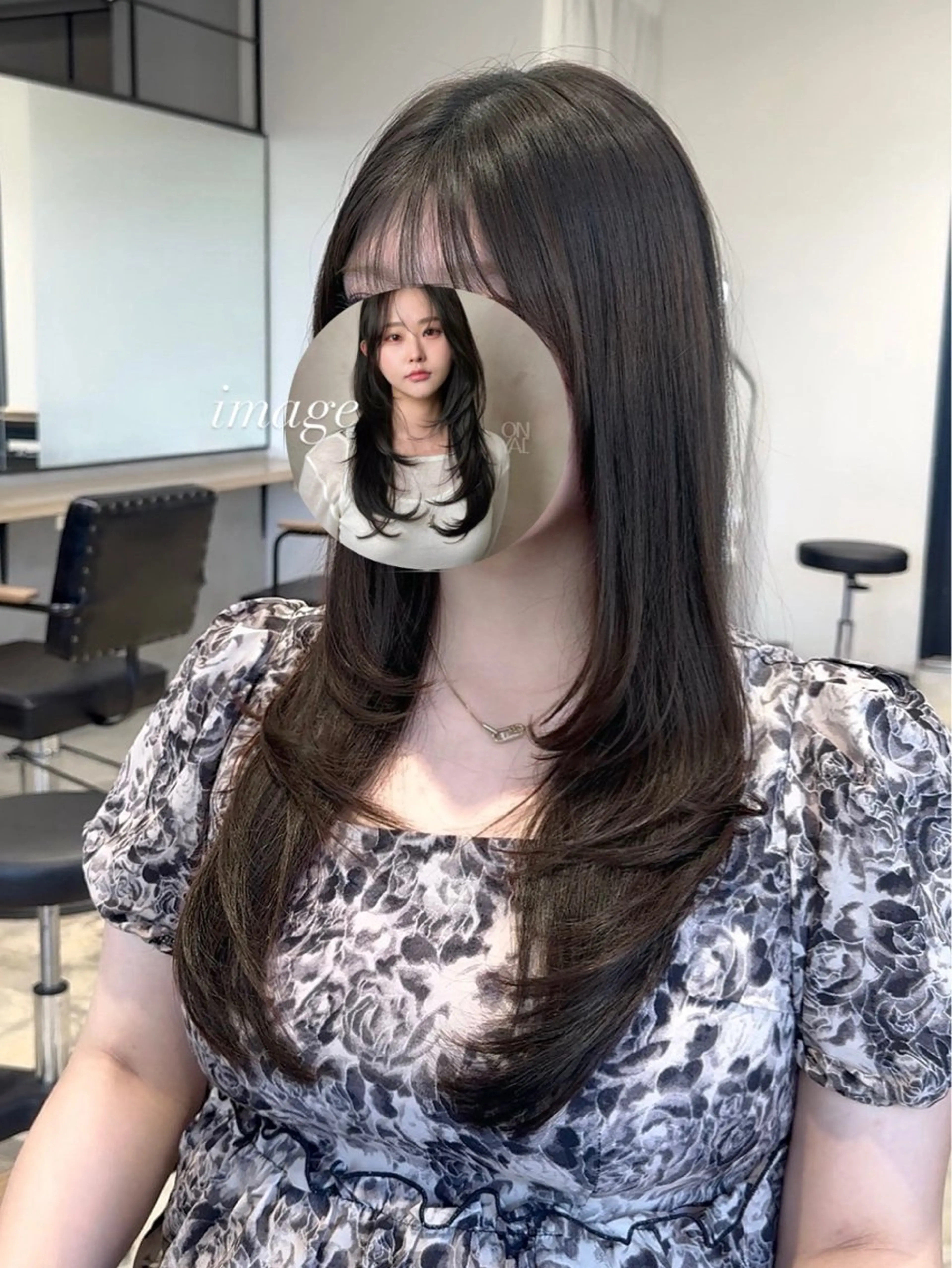 セミロング カラー パーマ ヘアアレンジ カット トリートメント ヘアセット パク・ボミン小野リエ 韓国ハーフ🦊のヘアスタイル