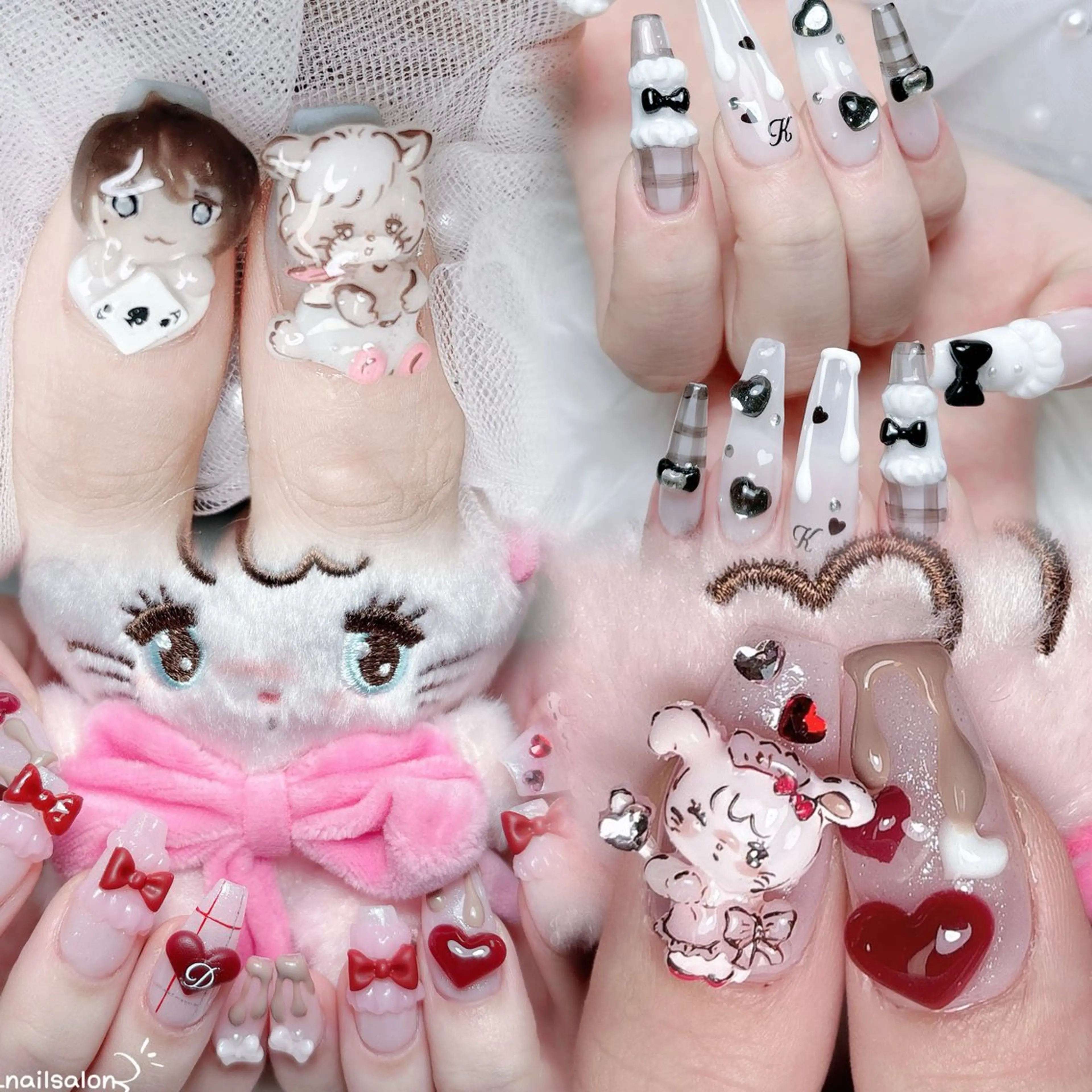 ネイル 成人式 ロングネイル マグネットネイル 大理石ネイル(マーブル) リボン ハンドネイル MoMoA Nail ネイル長さ出し専門店のネイルデザイン