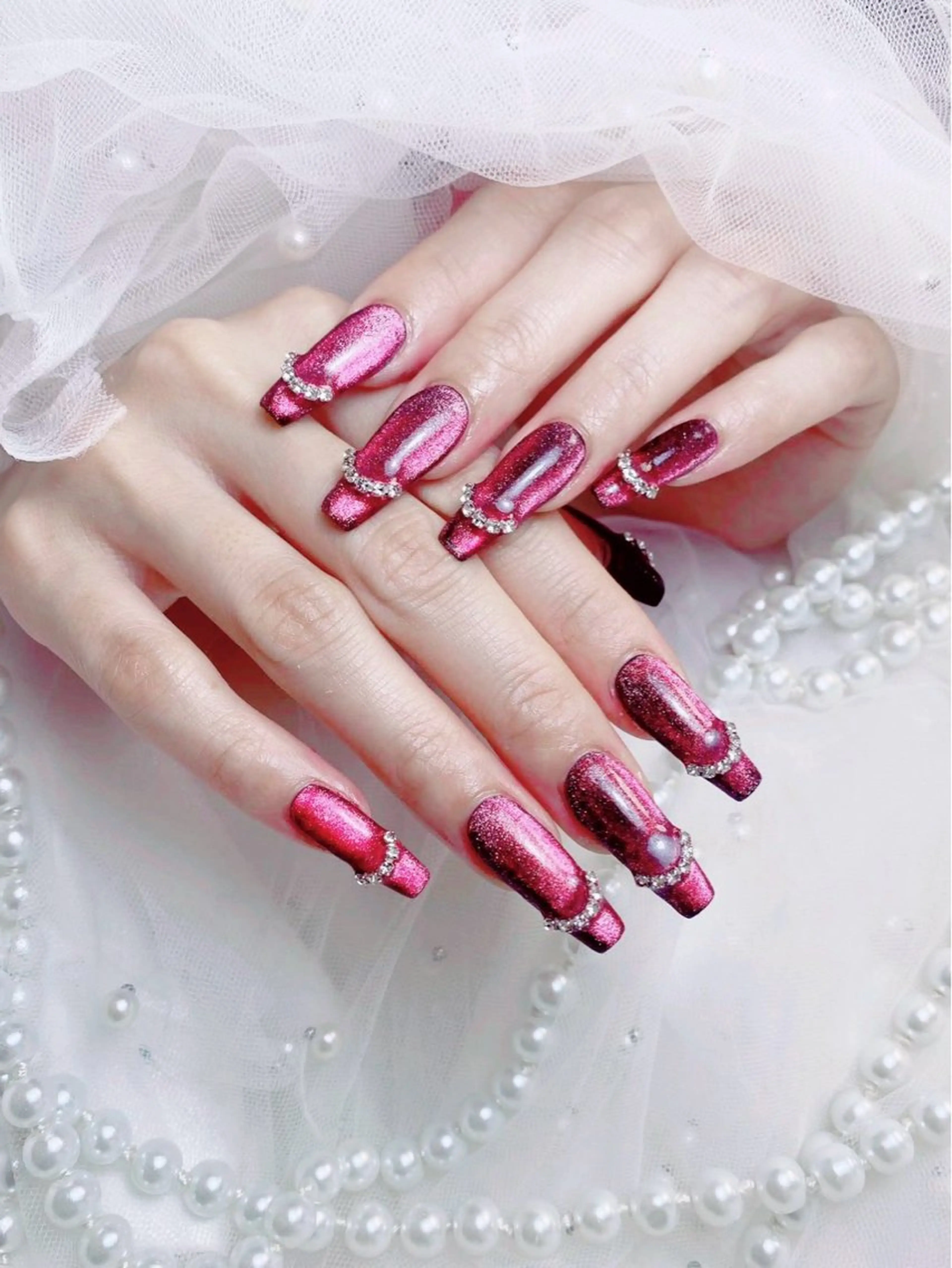 ネイル フレンチネイル ジェルネイル ハート 韓国ネイル マグネットネイル ハンドネイル ネイルサロン lotusのネイルデザイン