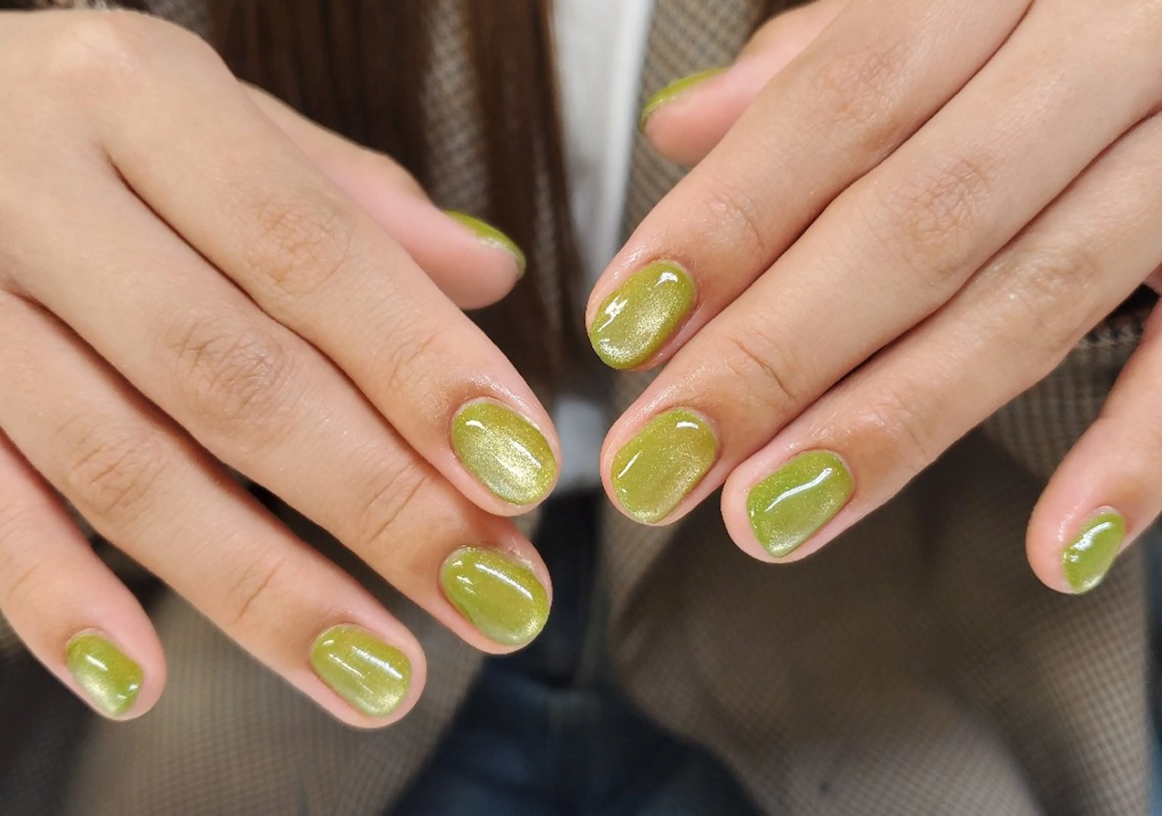 ネイル グリーン マグネットネイル ショートネイル シンプルネイル ハンドネイル Nail 🌱TSUBASAのネイルデザイン