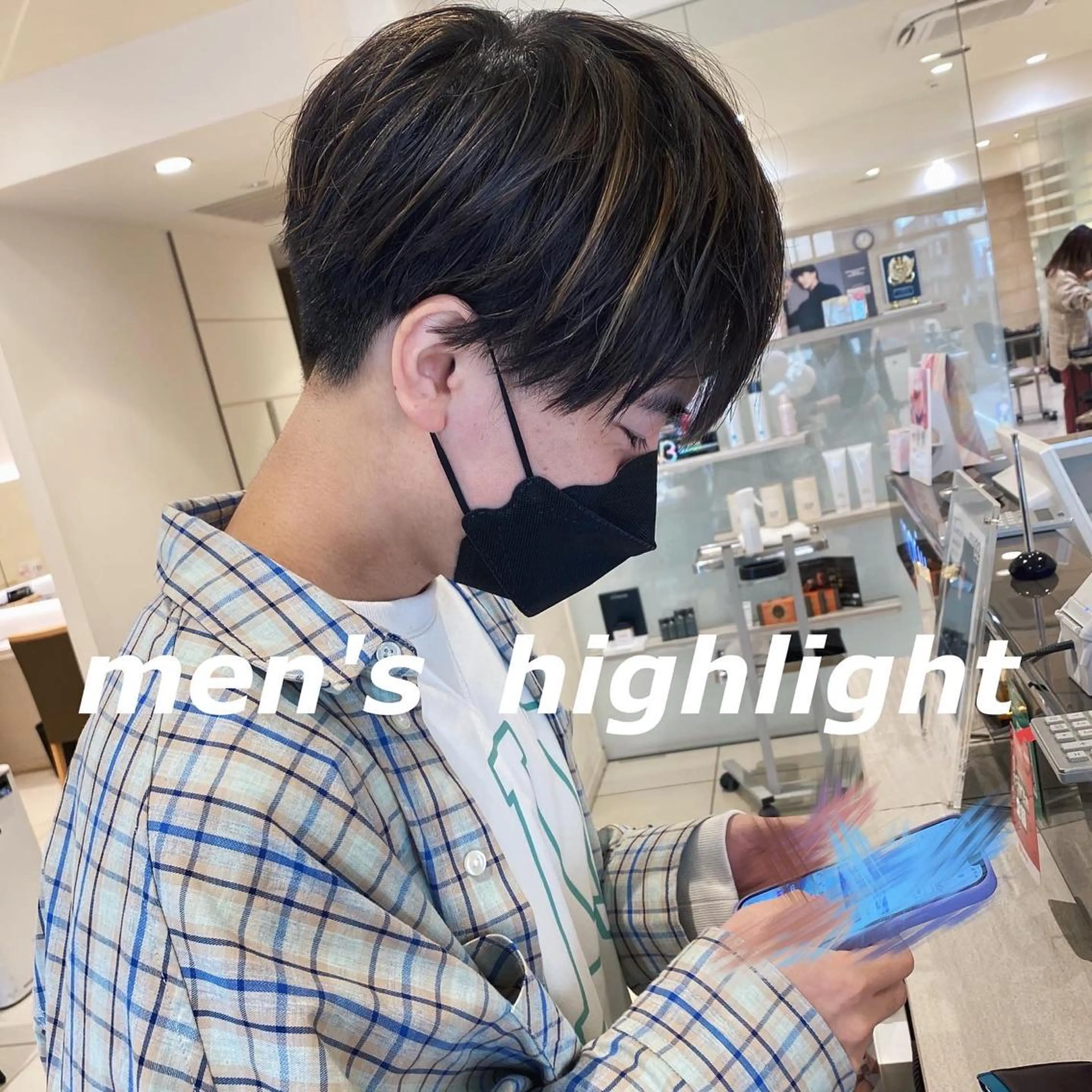 カラー メンズ カット 細めハイライト🩶 ボブ/レイヤーカットのヘアスタイル