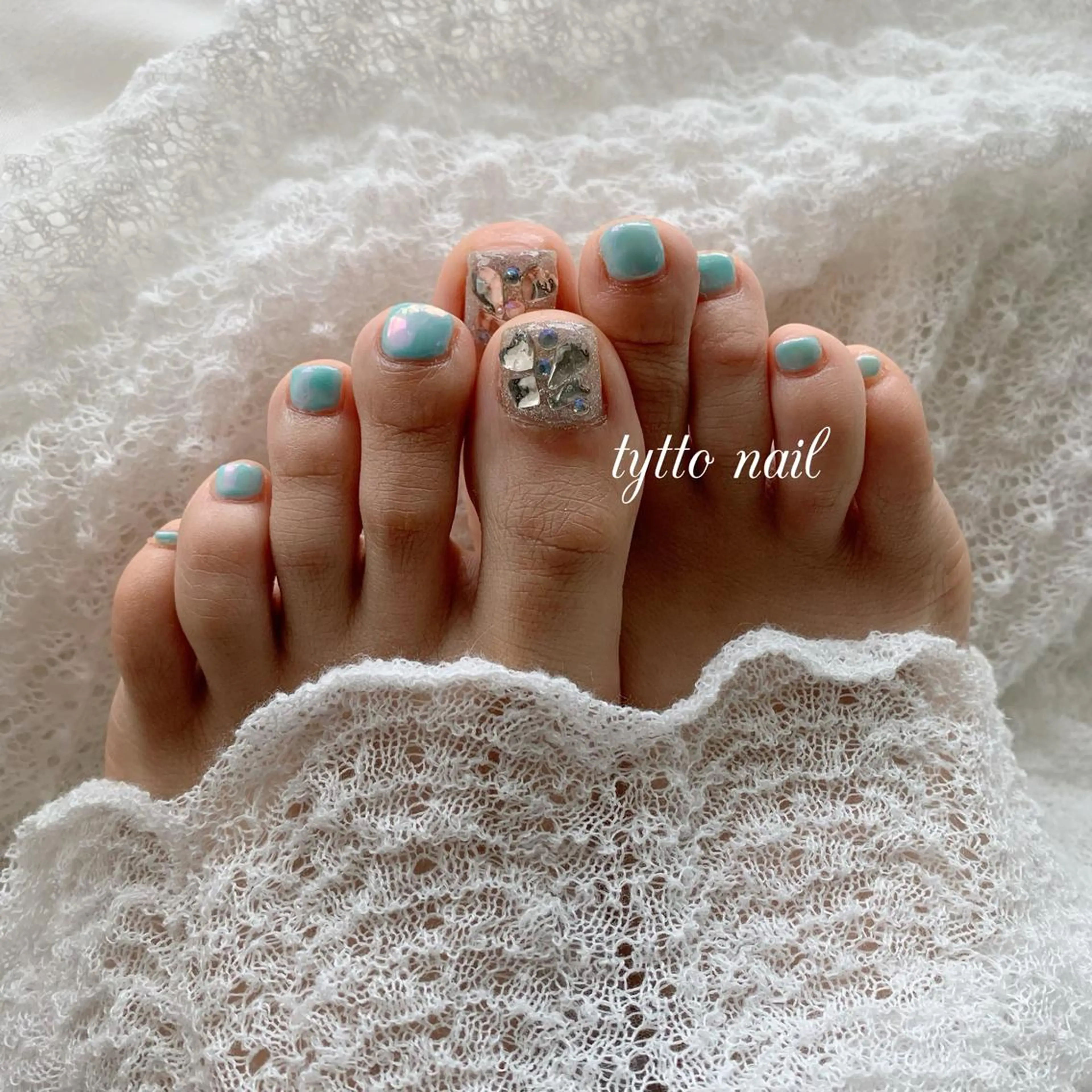 ネイル オーロラネイル フットネイル ハート キラキラネイル 韓国ネイル フットネイル tytto nail ❤︎‪‪eri‪‪のネイルデザイン