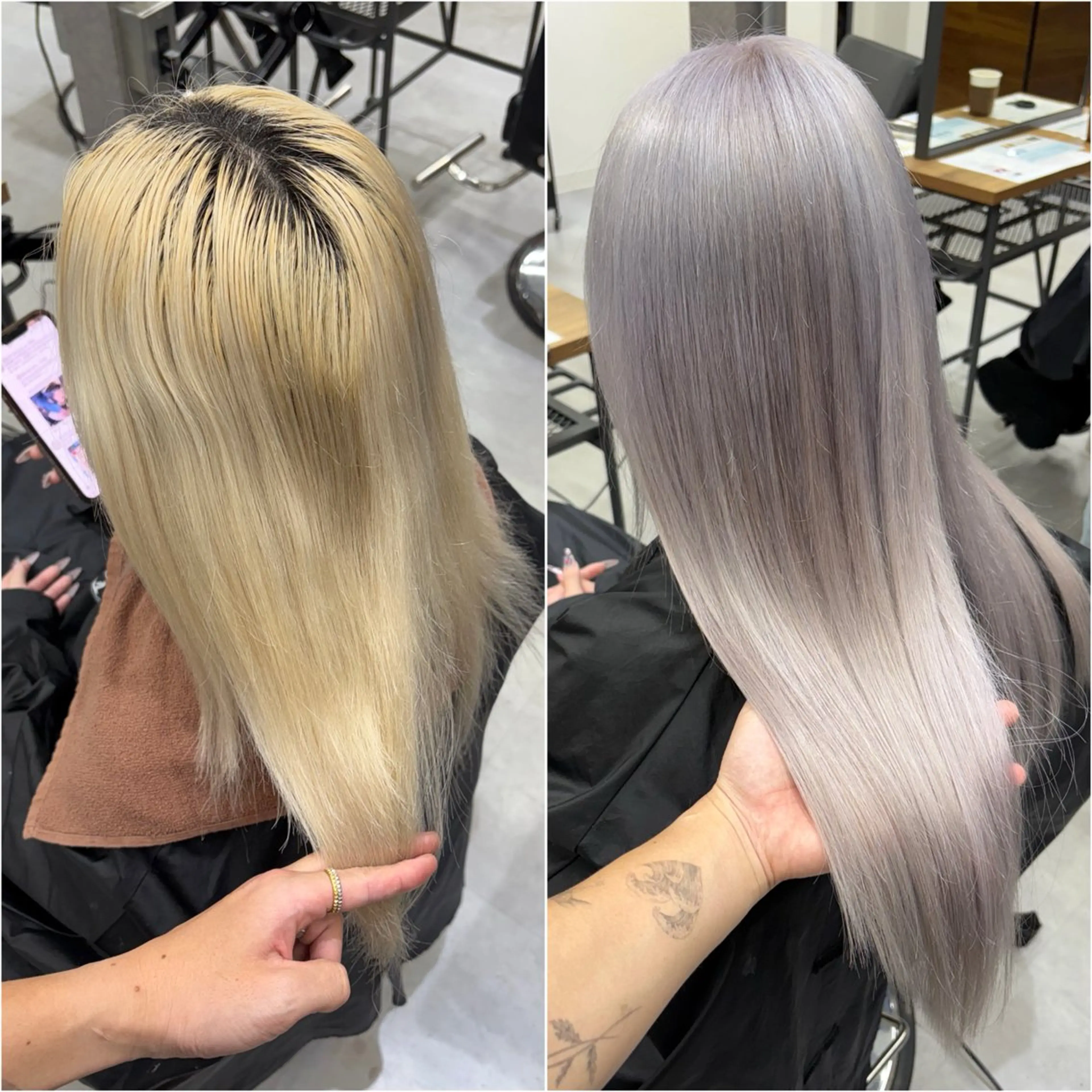 ロング カラー アッシュ ブリーチ ケアブリーチ ダブルカラー シルバー KEISUKE/ 艶カラー🧡エクステのヘアスタイル