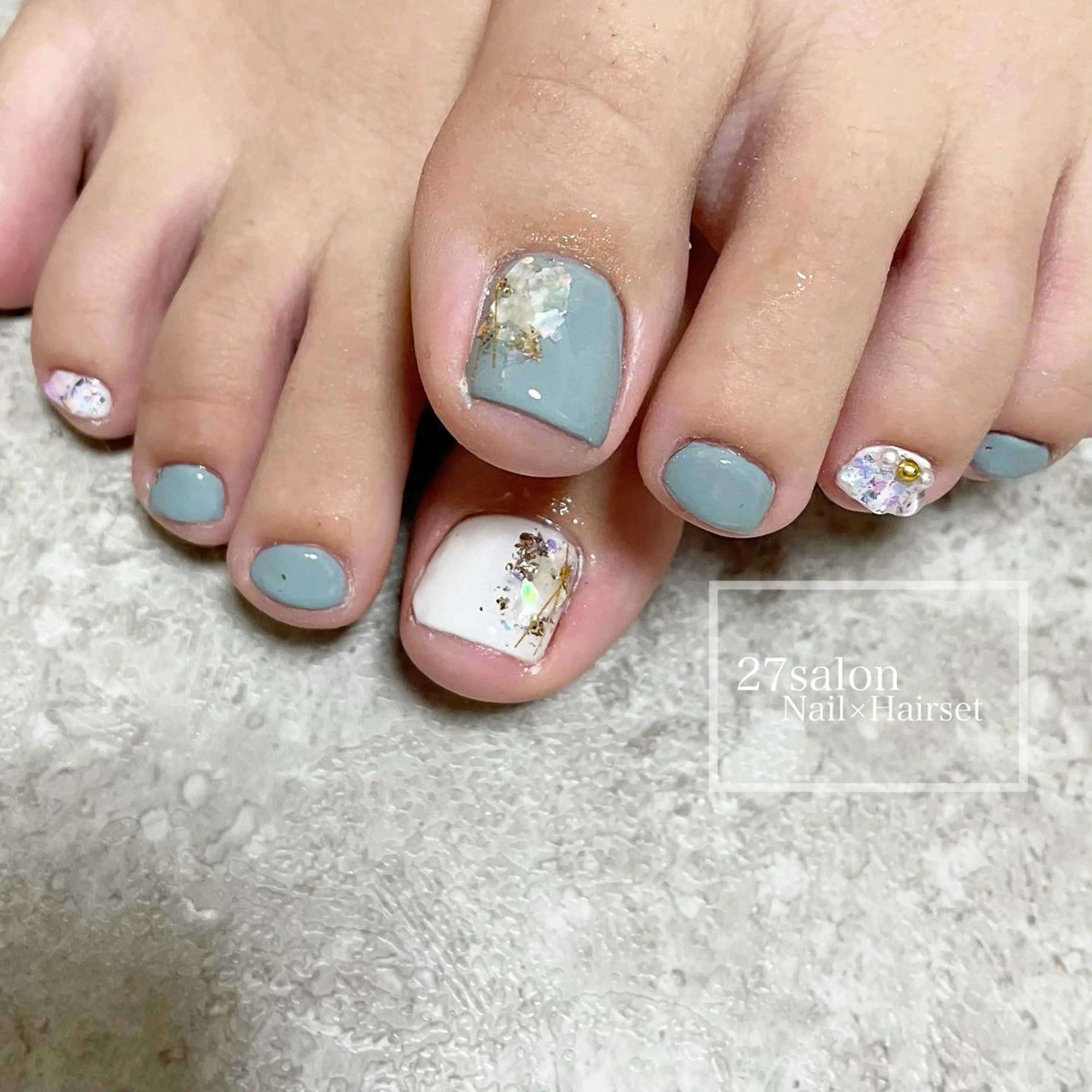 ネイル ブルー フットネイル 27salon yuinaのネイルデザイン