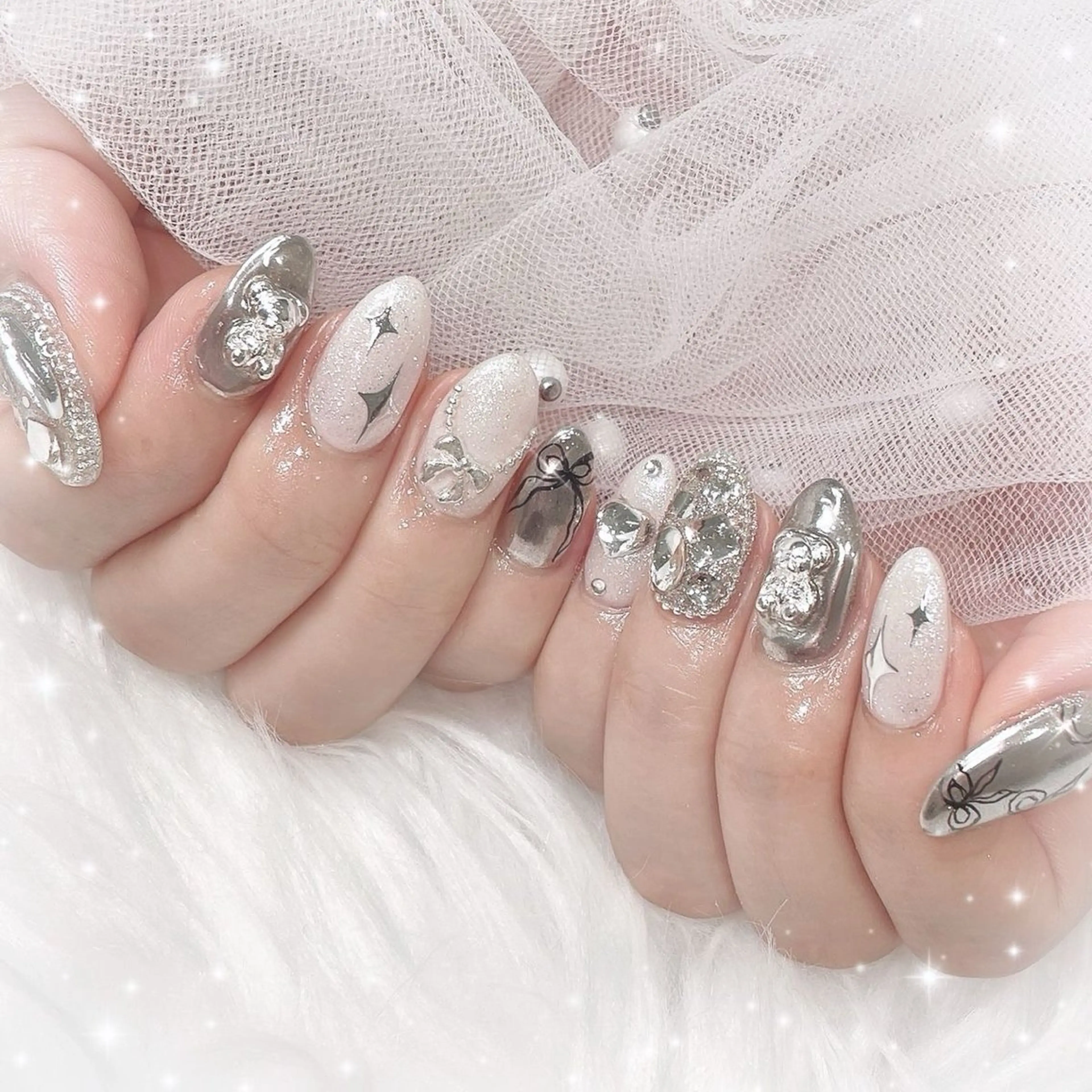 ネイル 長さ出し グラデーション 卒業式 キラキラネイル マグネットネイル Lee Nailsのネイルデザイン