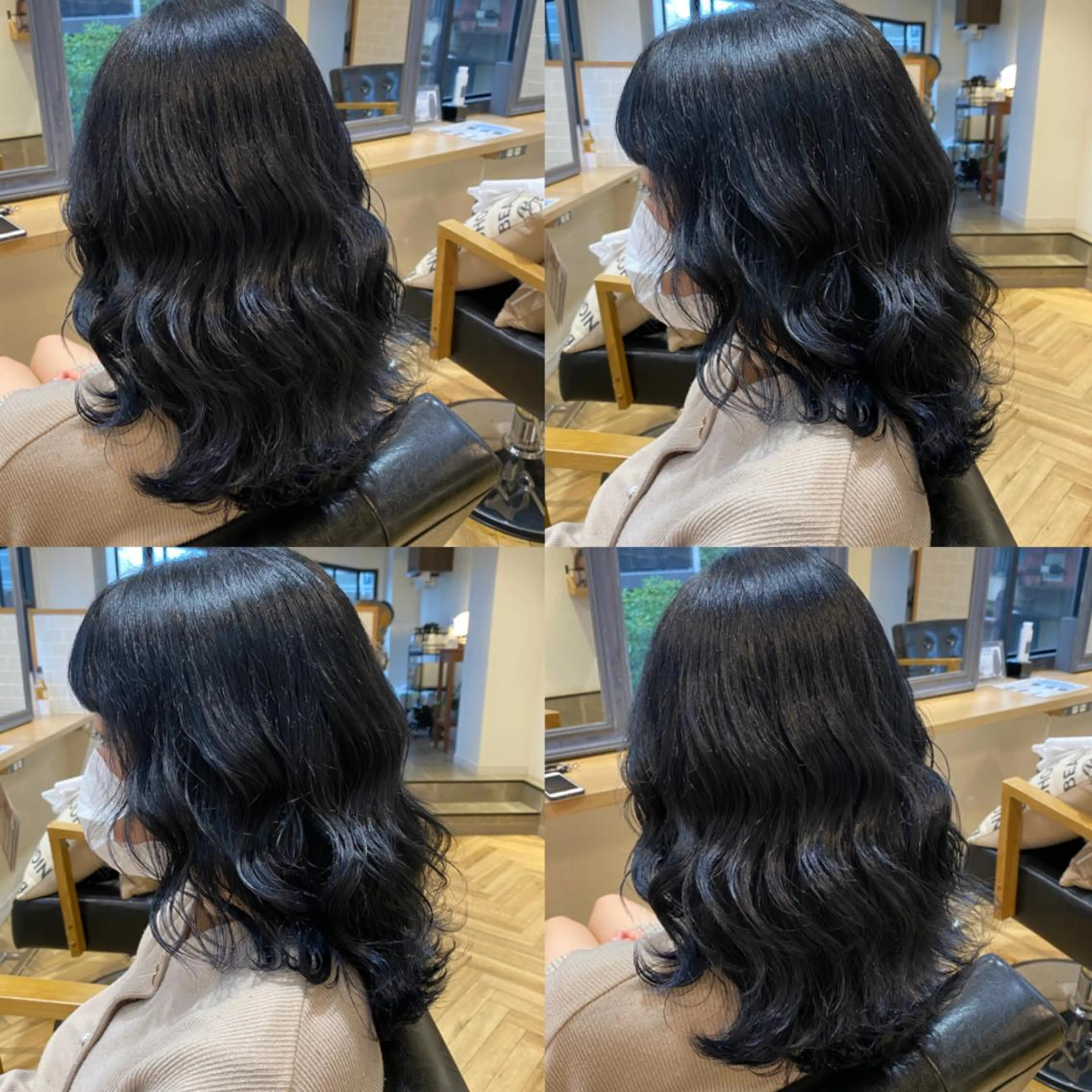 セミロング カラー 黒髪 ブリーチ ブルーカラー ブルーブラック 艶カラー/韓国顔周り 🎀mamiのヘアスタイル