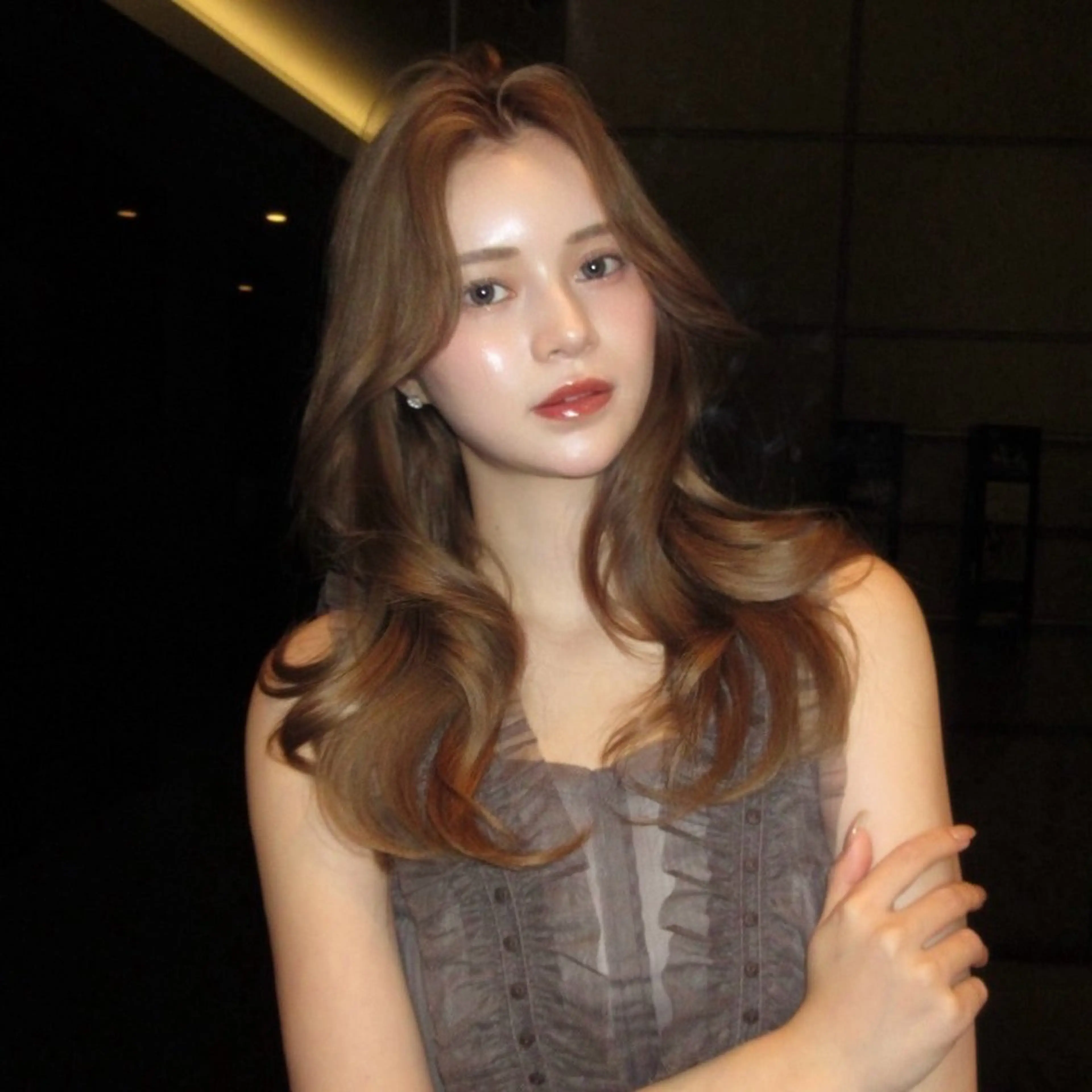 セミロング カラー 顔周りカット レイヤーカット 小顔カット トリートメント カット 韓国くびれヘア 顔まわり新宿/さやかのヘアスタイル