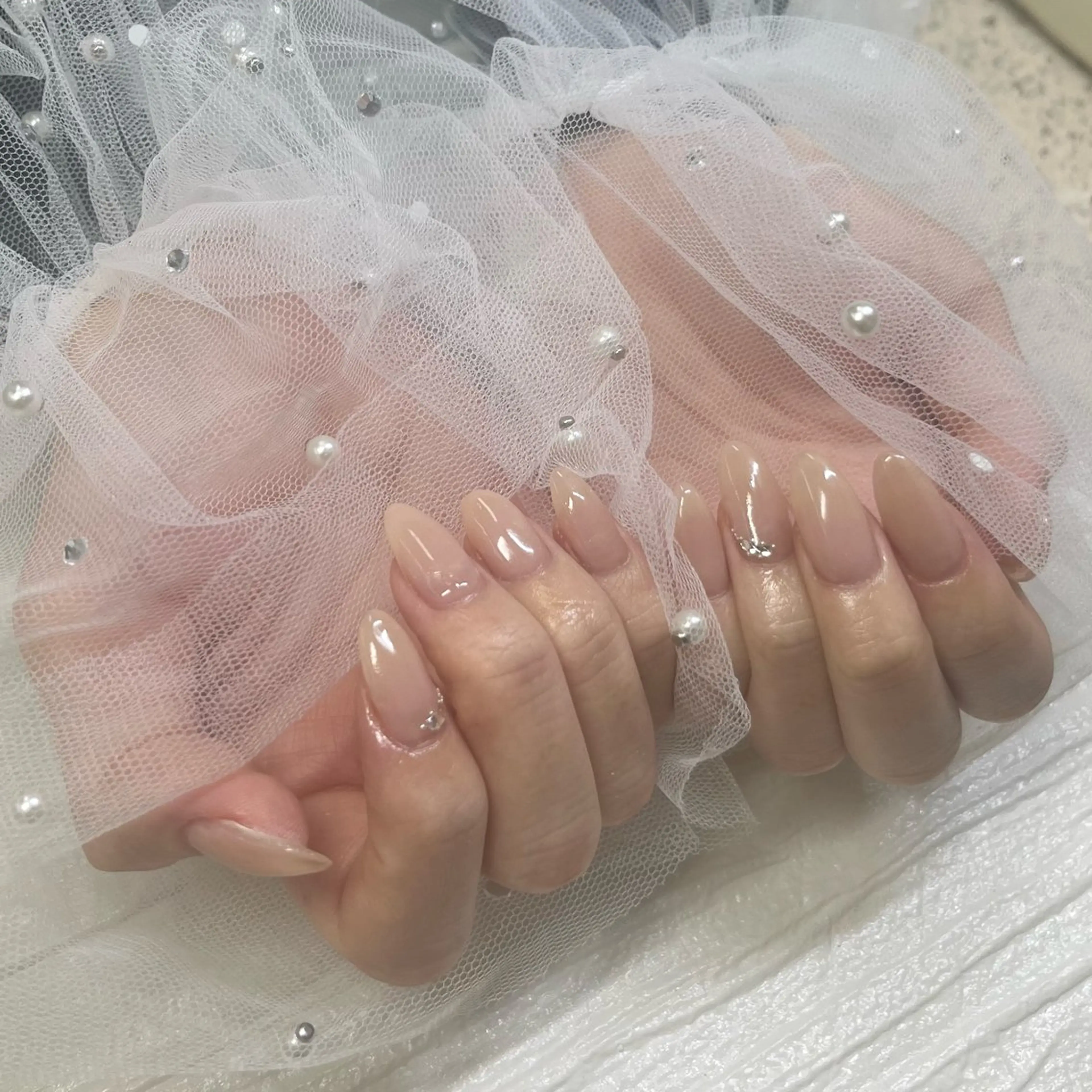 ネイル オフィスネイル ワンカラーネイル ピンク シンプルネイル ストーンネイル ハンドネイル chai 上本町 sakuraのネイルデザイン