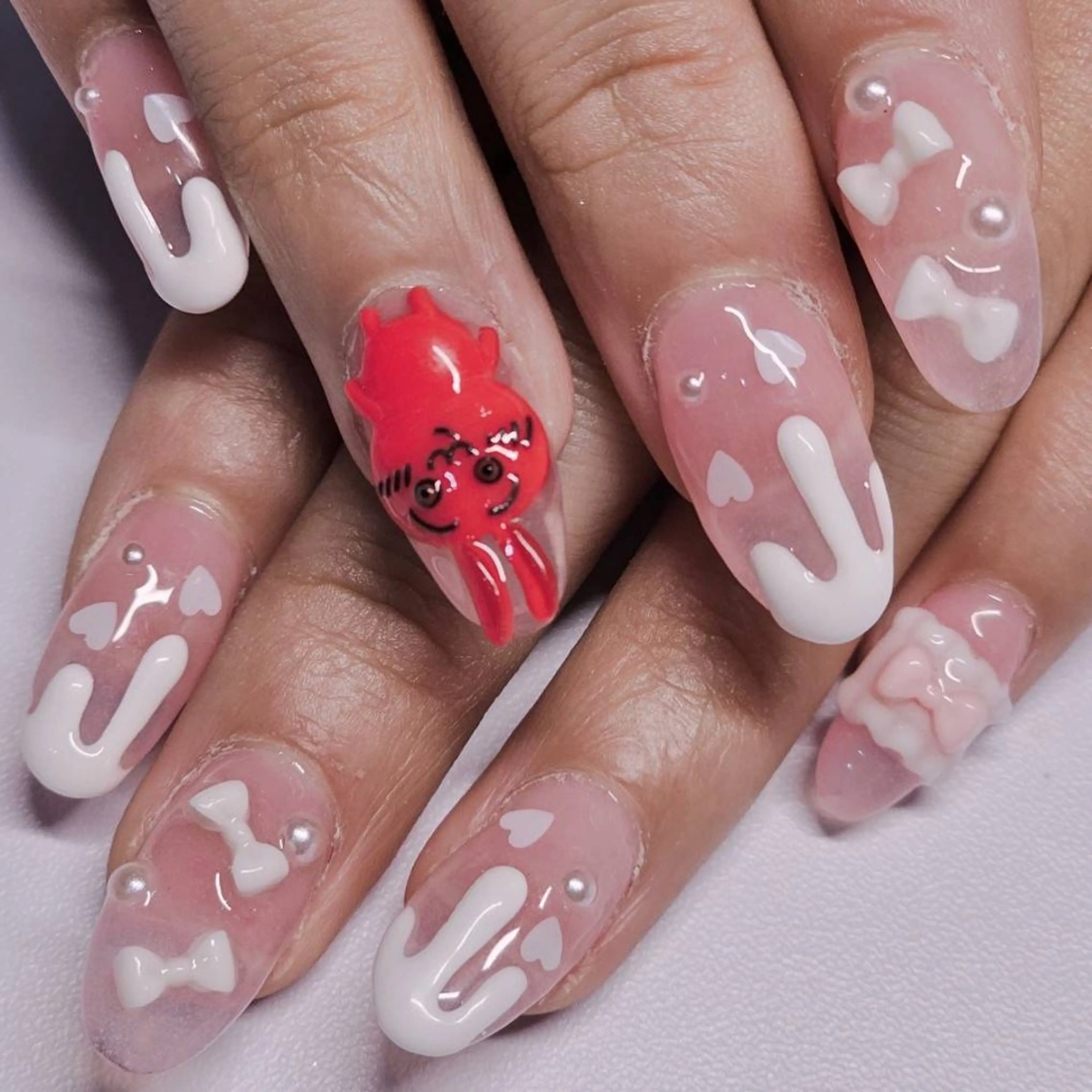 ネイル アートネイル ハート ワンカラーネイル ピンク リボン ハンドネイル よしだ ひろきのネイルデザイン