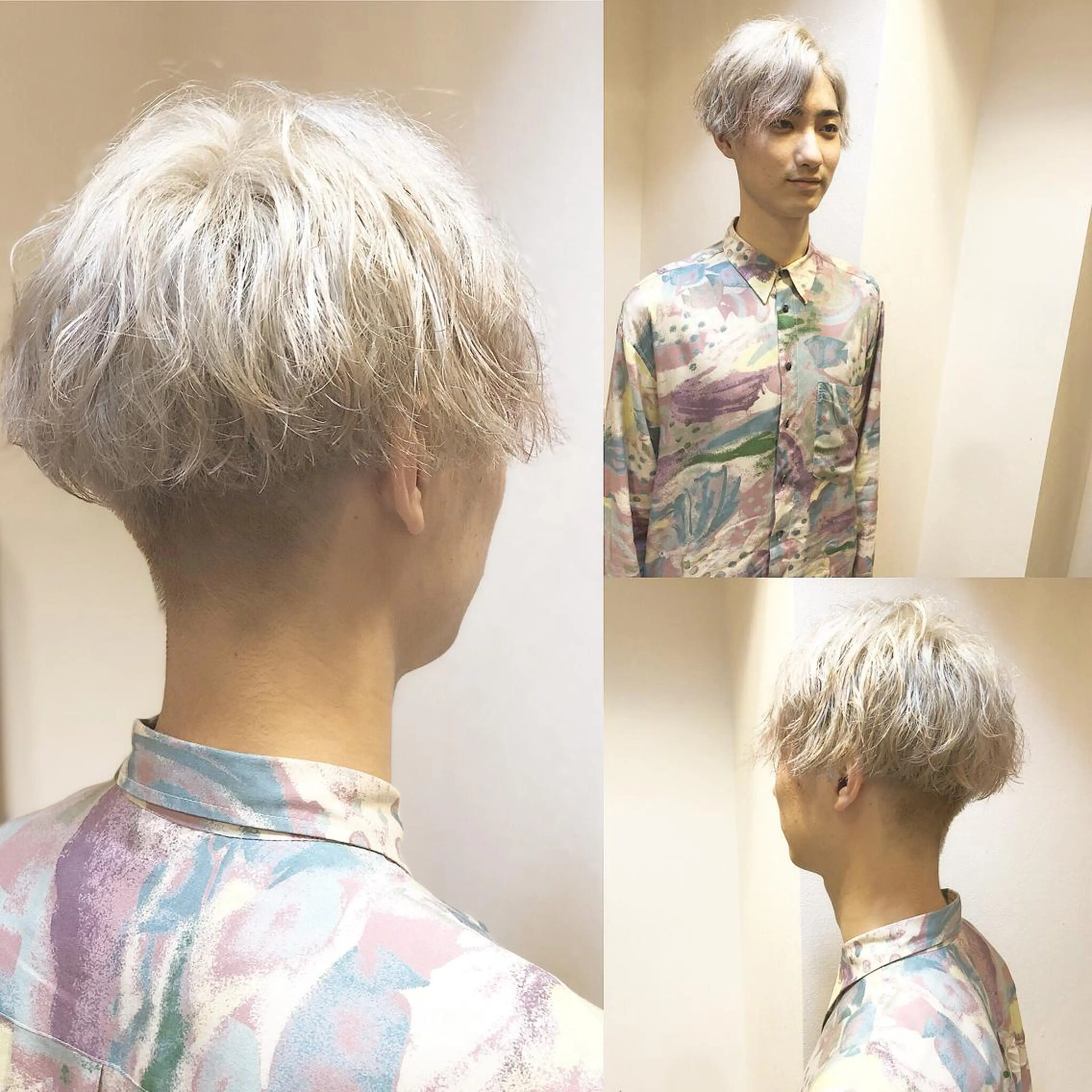 ショート カラー メンズ メンズブリーチ マッシュ メンズパーマ 黒髪 ブリーチ hair salon Ranun髪質改善のヘアスタイル