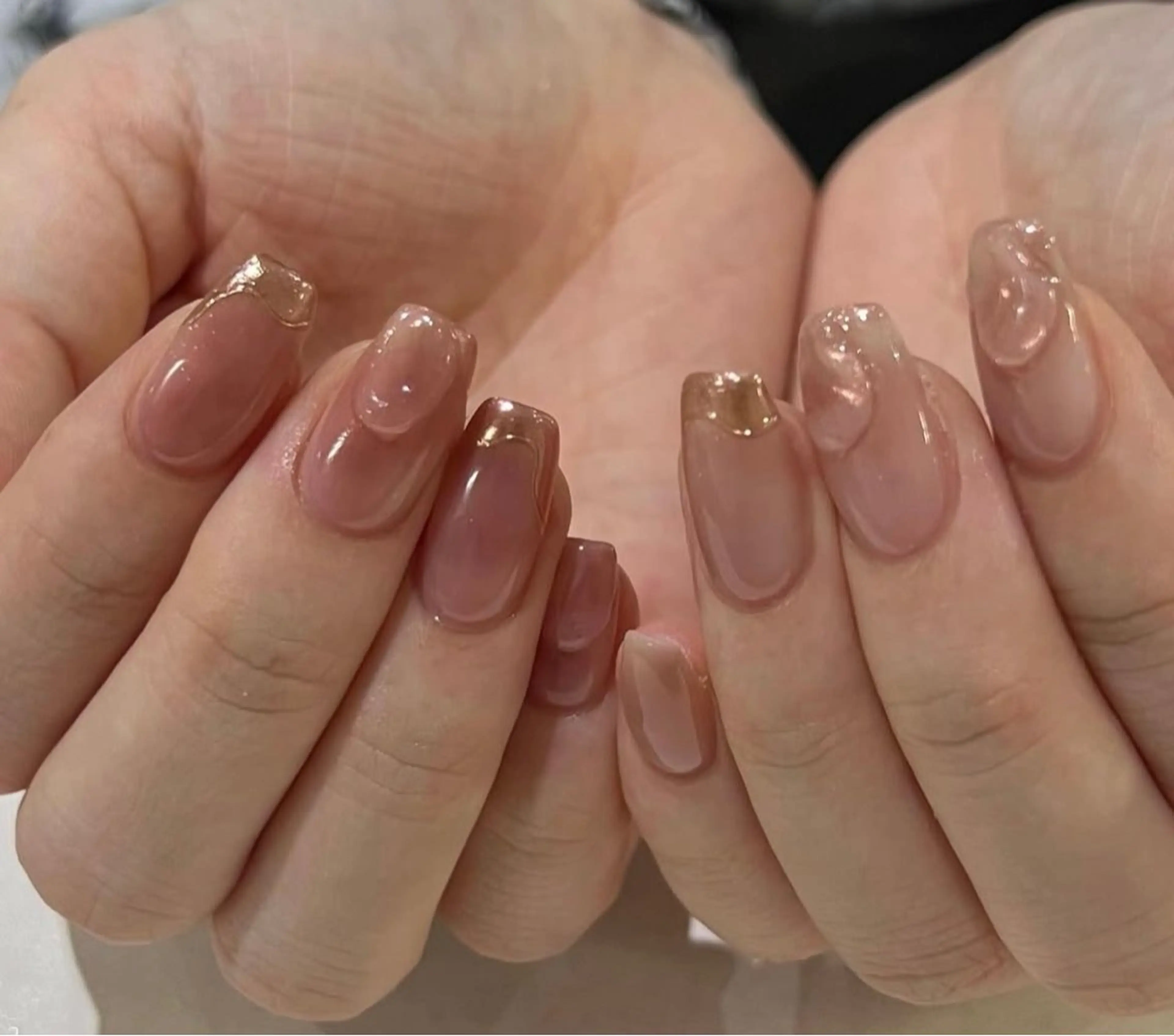 ネイル オーロラネイル 長さ出し フレンチネイル ジェルネイル ガラスフレンチ Rela・S所属・Rela・S NAILのネイルデザイン