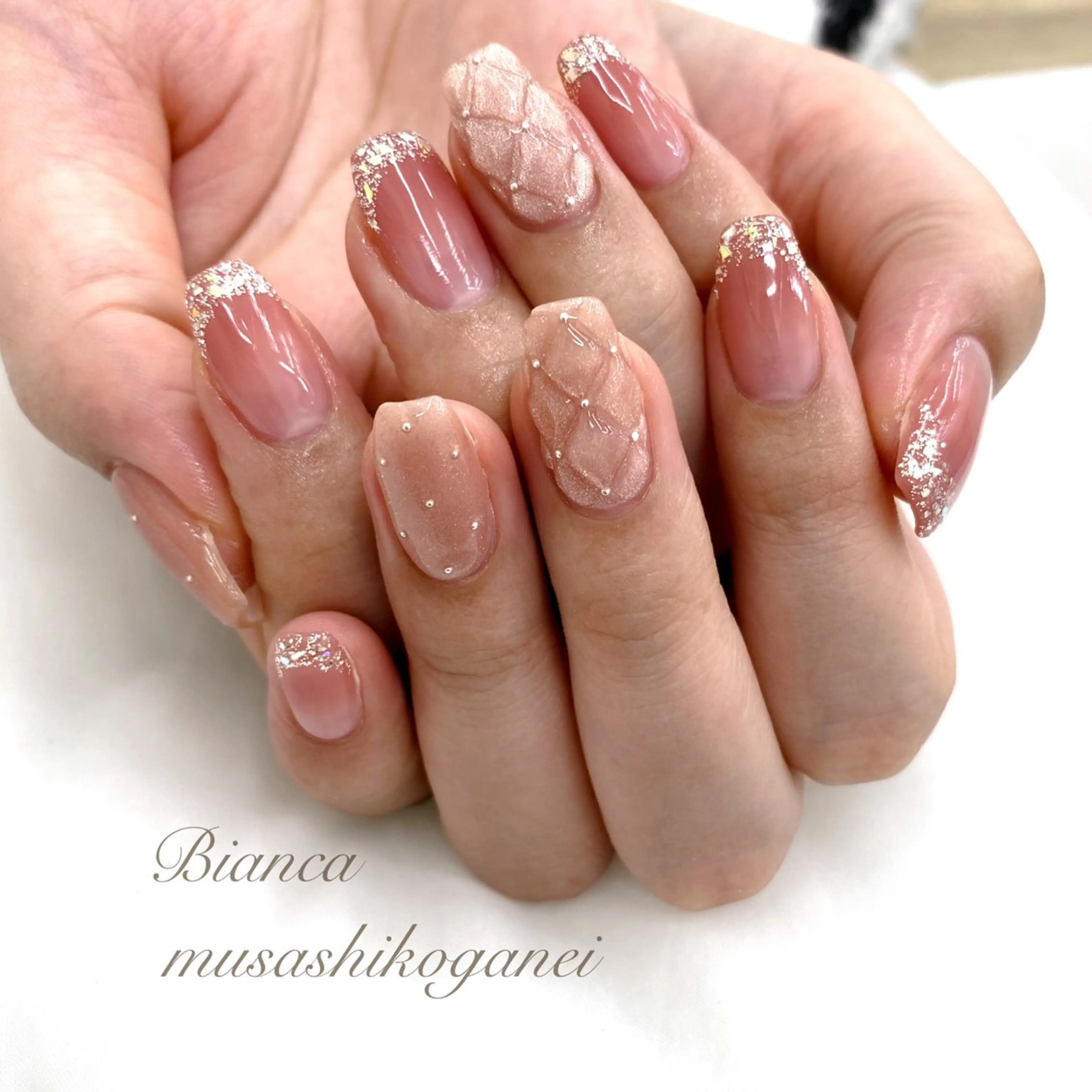 ネイル フレンチネイル ガラスフレンチ グラデーション ハンドネイル Bianca 武蔵小金井　しぎはらのネイルデザイン