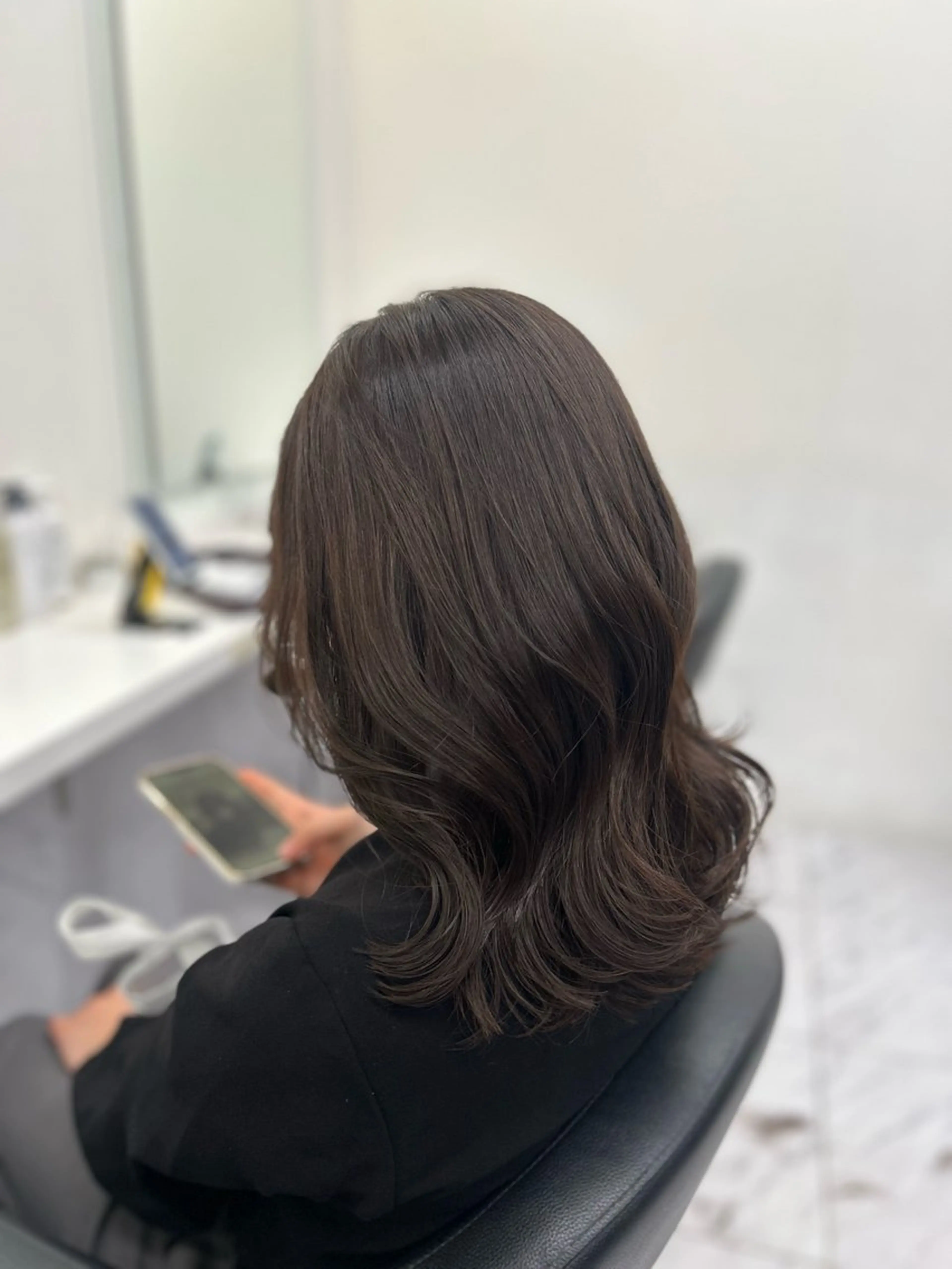 セミロング カラー パーマ ヘアアレンジ メンズ キッズ ブリーチなしカラー/ ブラウン/レイヤーのヘアスタイル