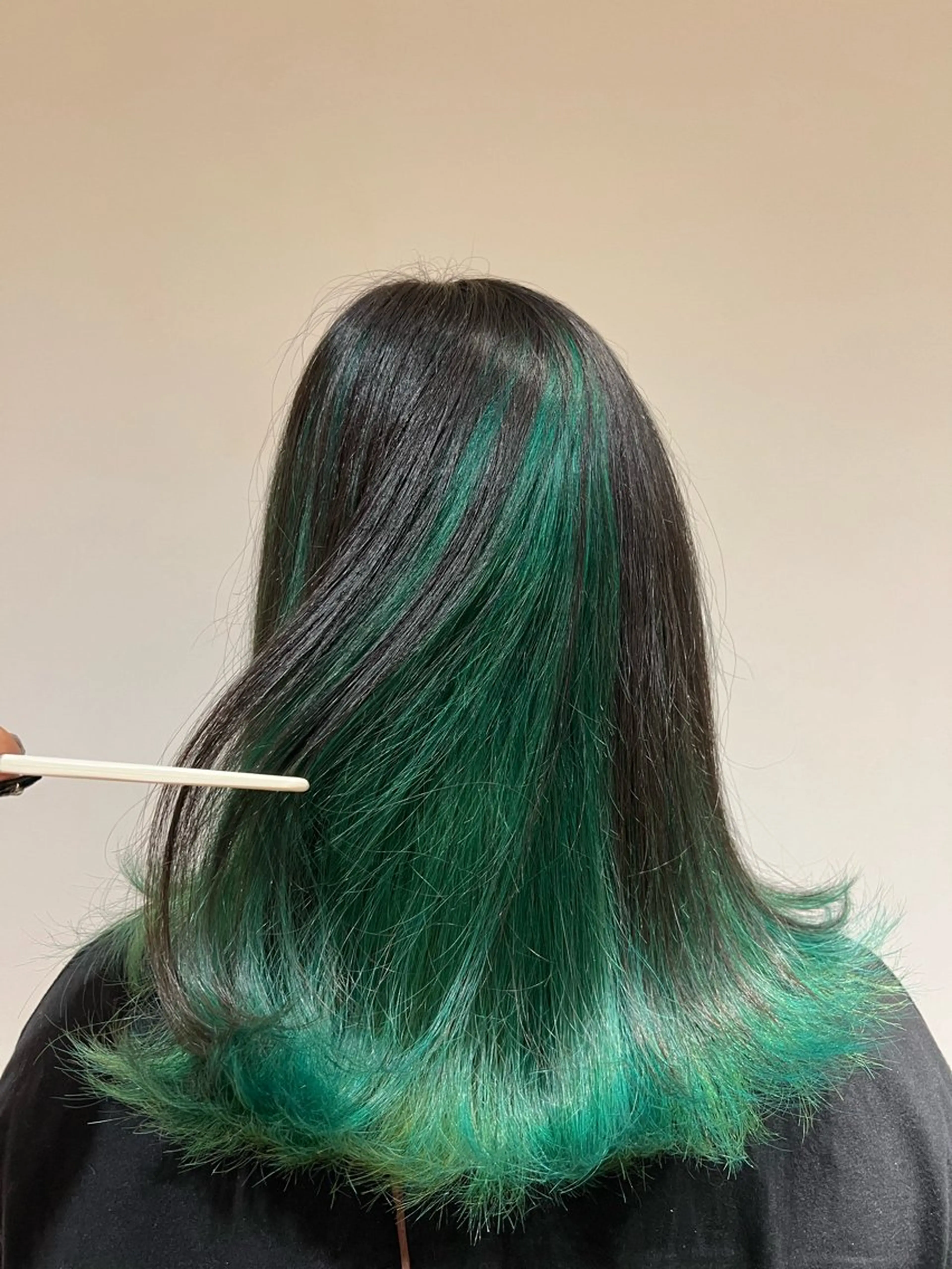 ミディアム カラー 黒髪 ブリーチ ブルーカラー ブルーブラック ヘアカラー ワタナベ モカ🦢ダブルカラーのヘアスタイル