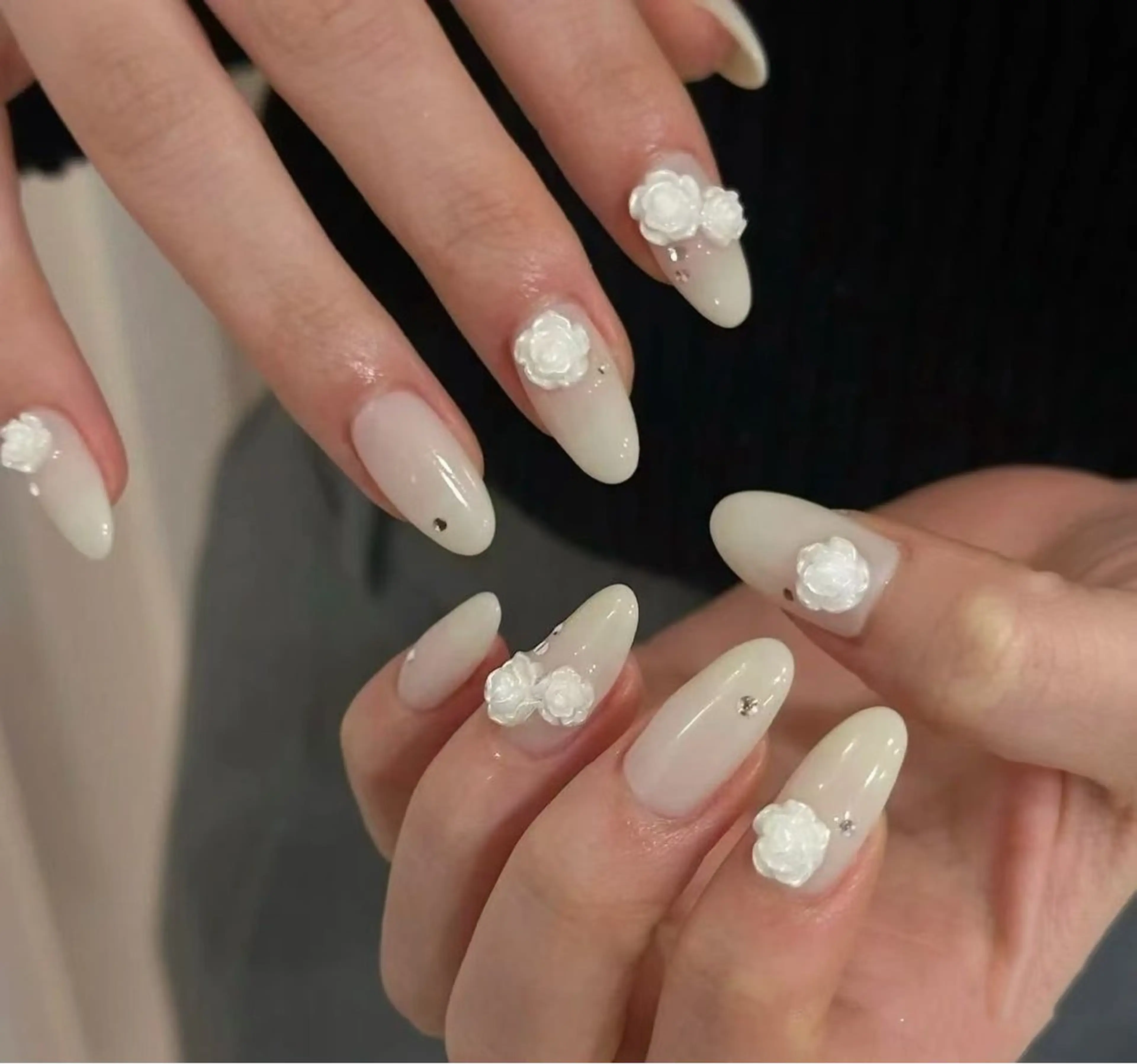 ネイル フラワーネイル フレンチネイル ジェルネイル ガラスフレンチ ハート ハンドネイル BabyYouMi ねねのネイルデザイン