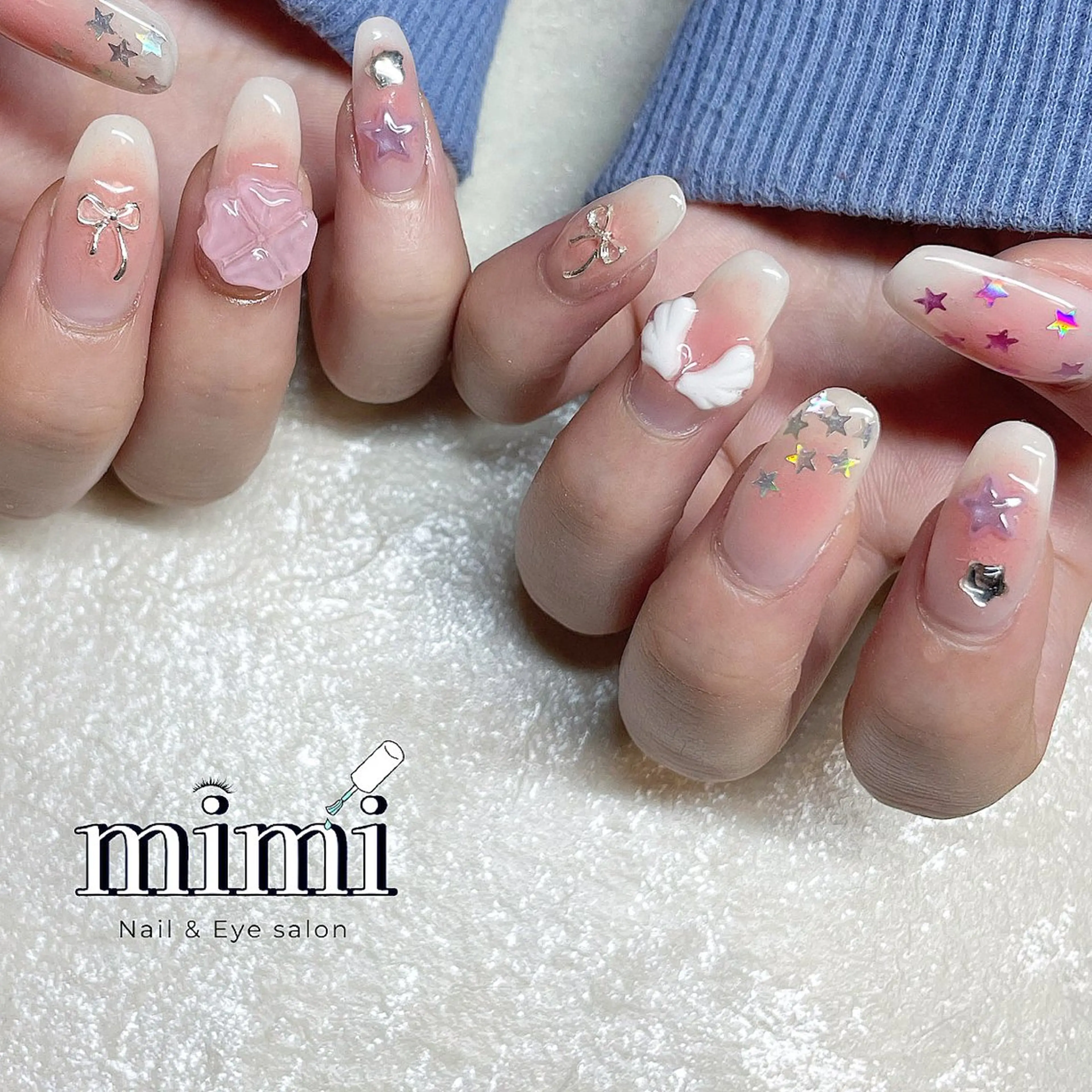 ネイル アートネイル チークネイル 長さ出し ミラーネイル ピンク Nail&Eye Ruruのネイルデザイン