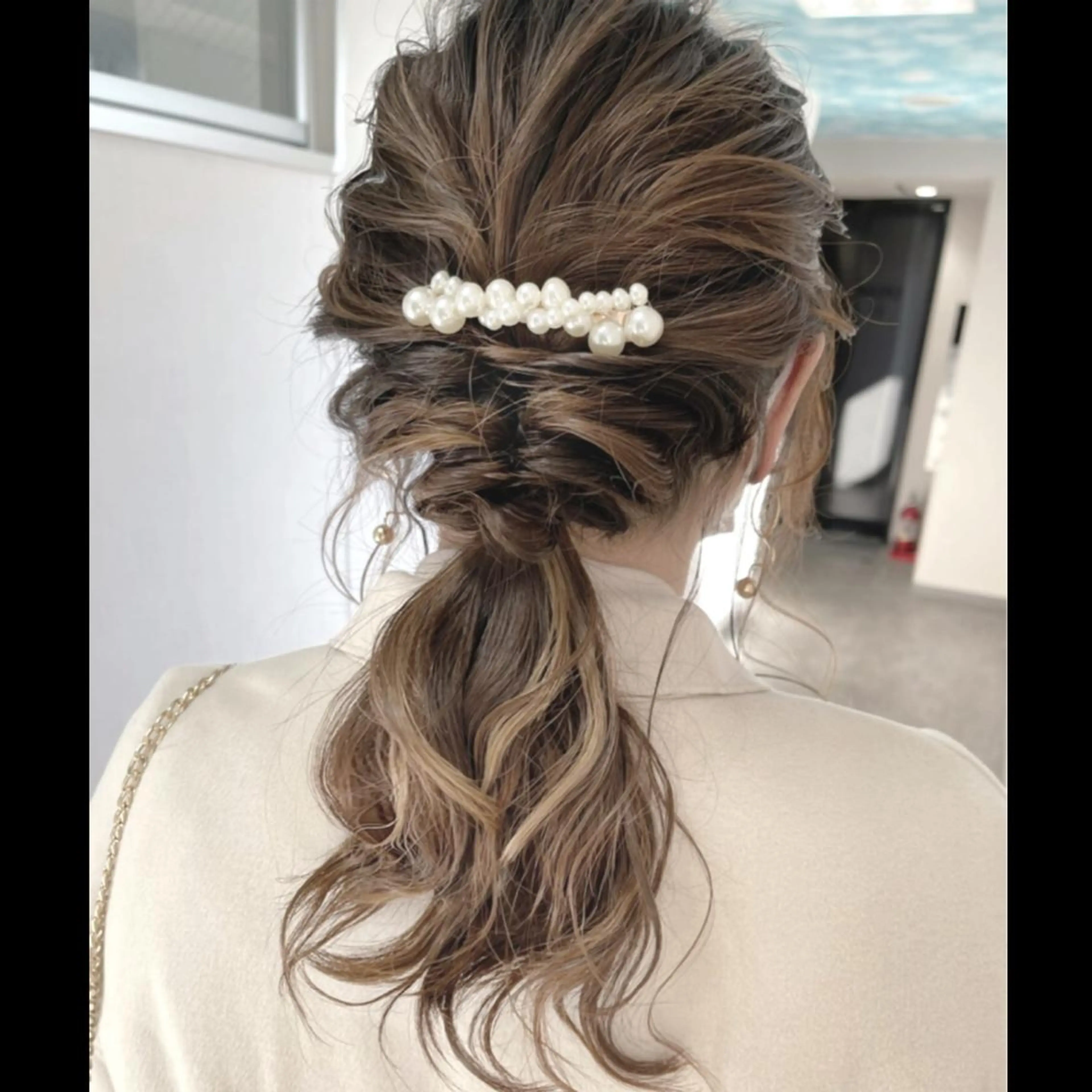 ミディアム カラー ヘアアレンジ 結婚式・ブライダル ヘアセット 松井那津子 /ハイライトブリーチのヘアスタイル