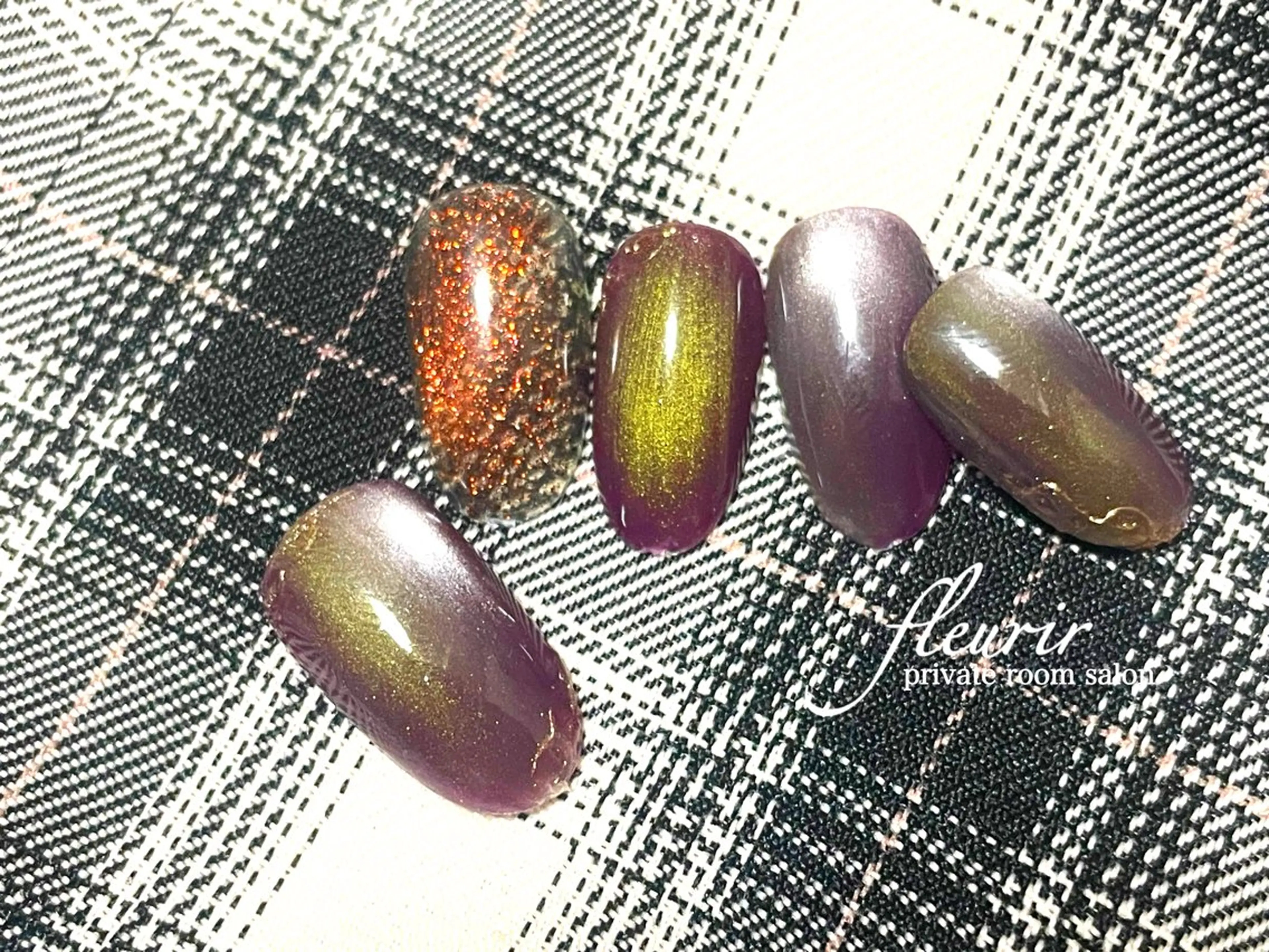 【巨峰:オフ別途追加】巨峰の果肉などの雰囲気の フルーツネイル。 可愛いよりは、ダークな奥深さのあるマグネットです🍇の写真