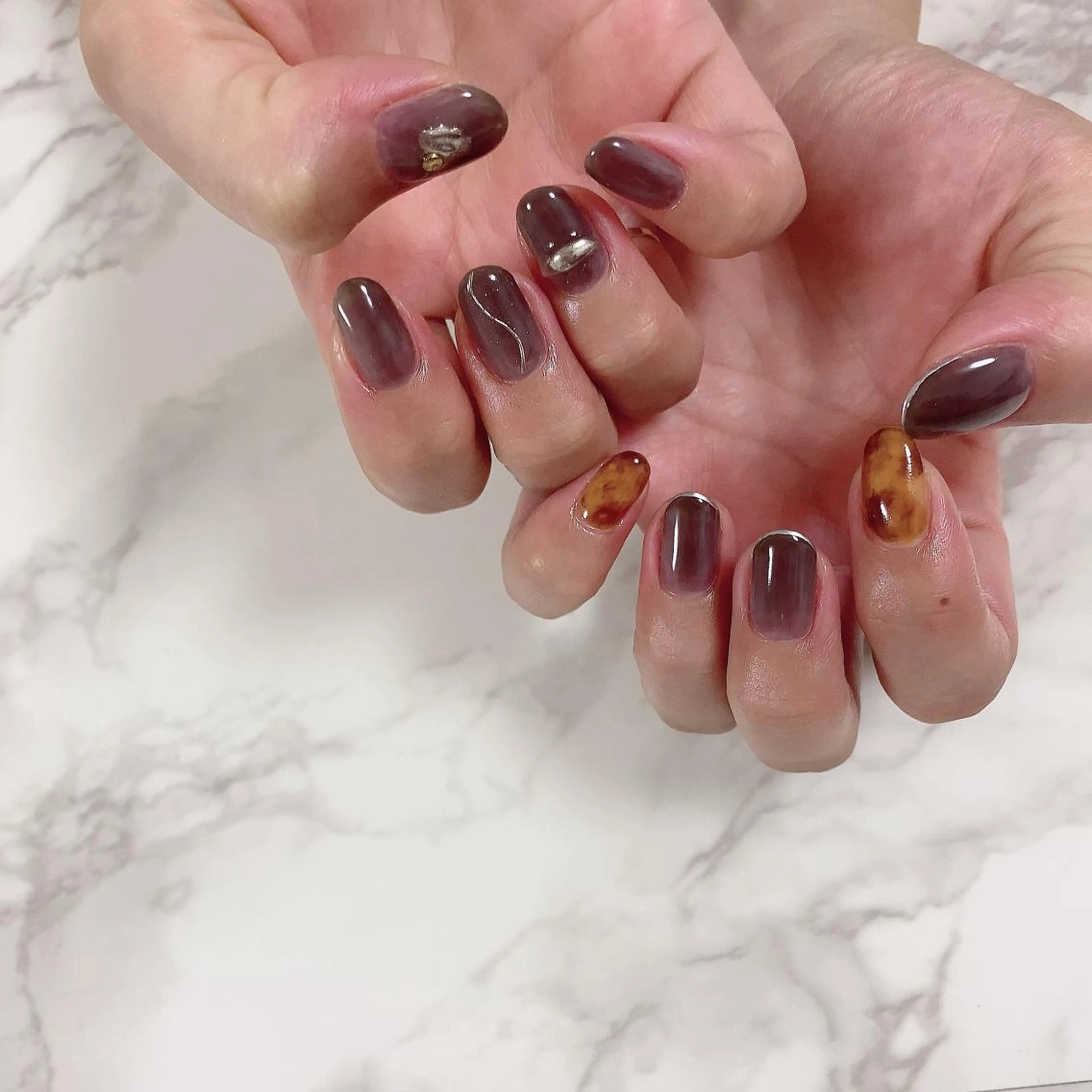 ロング ネイル べっ甲ネイル ミラーネイル ハンドネイル SOL NAILのネイルデザイン