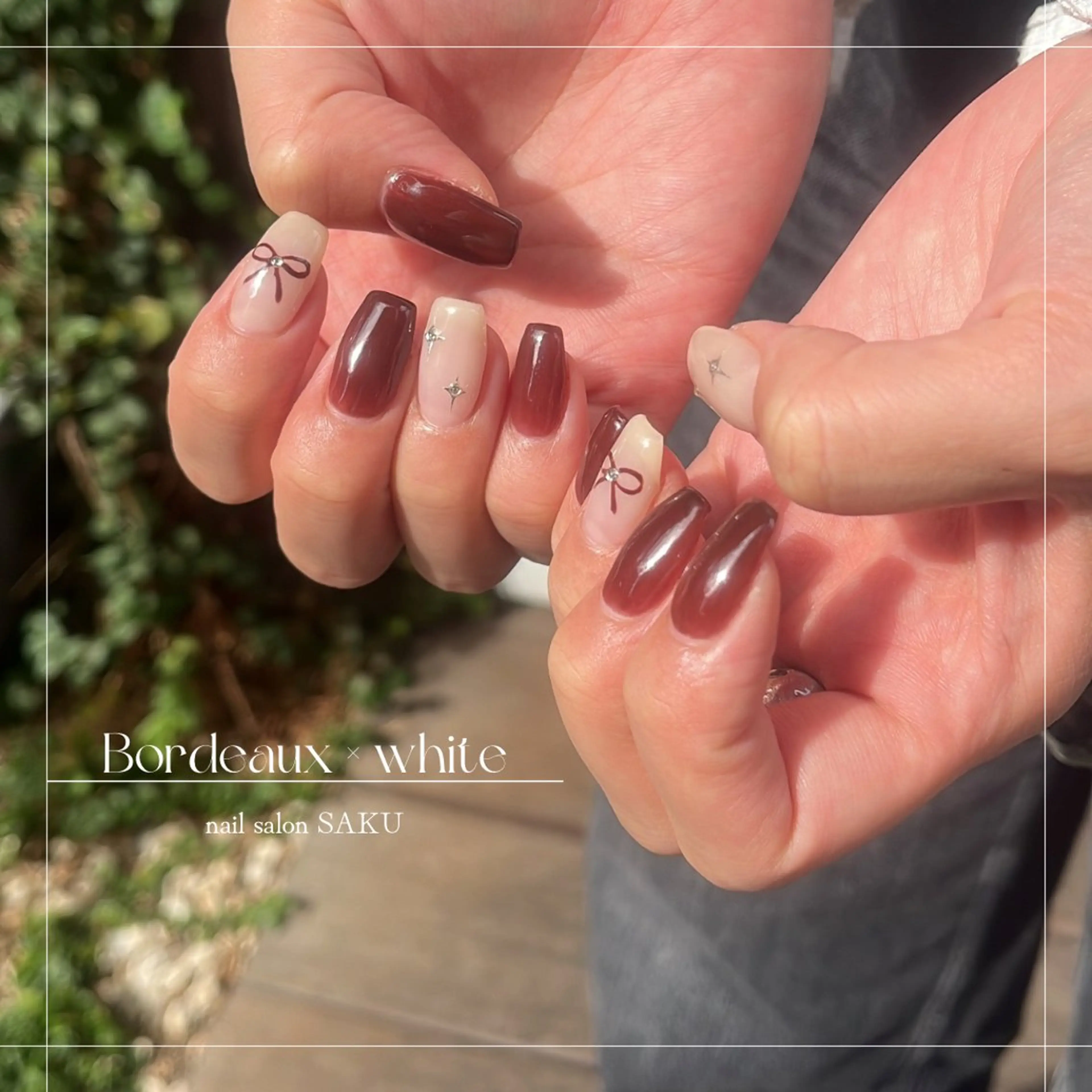 ネイル ボルドー フレンチネイル ニュアンスネイル シンプルネイル ハンドネイル SAKU  nail[サクネイル]所属・SAKU nail 作島茜のネイルデザイン