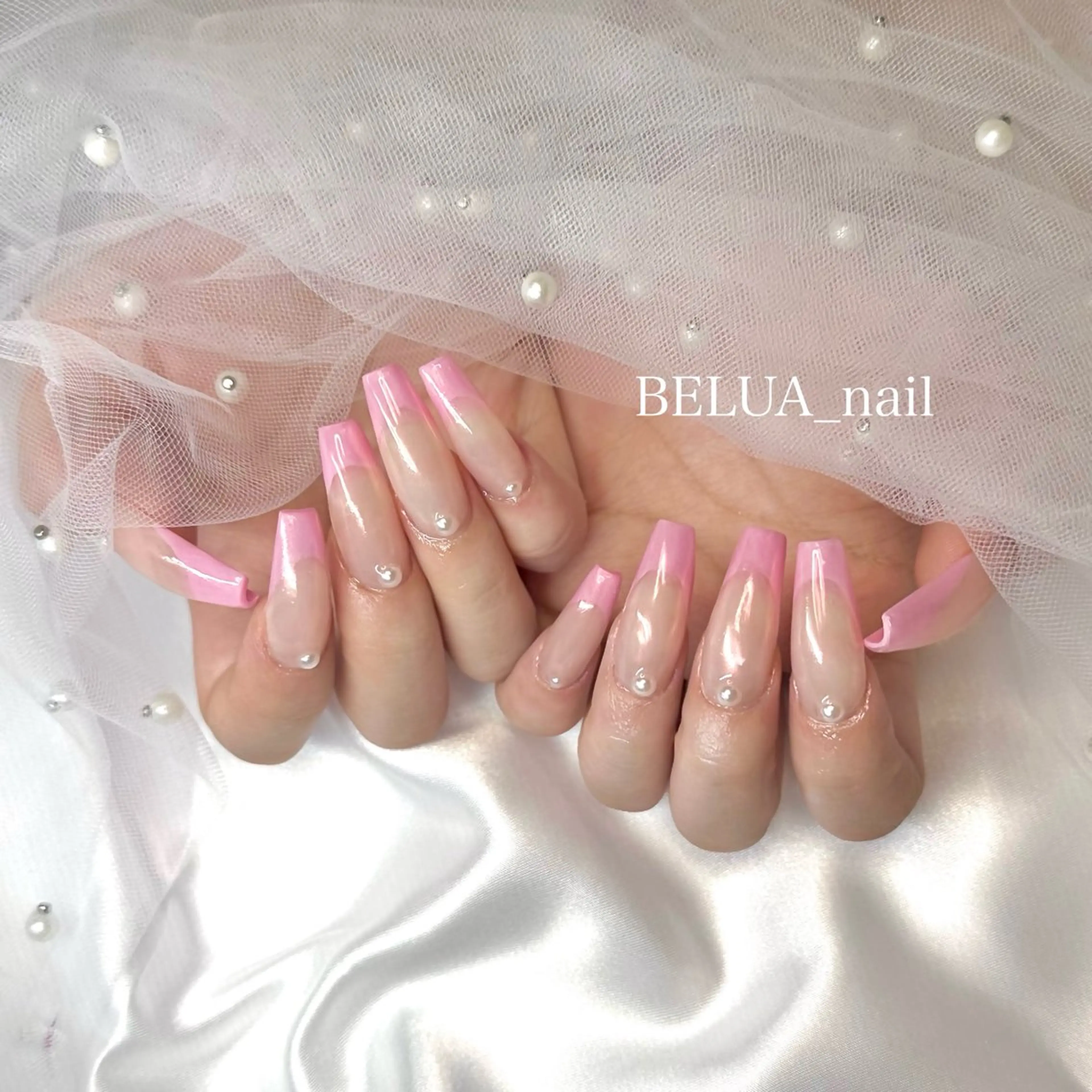 ネイル フレンチネイル ピンク スカルプネイル ハンドネイル BELUA 怜美佳のネイルデザイン