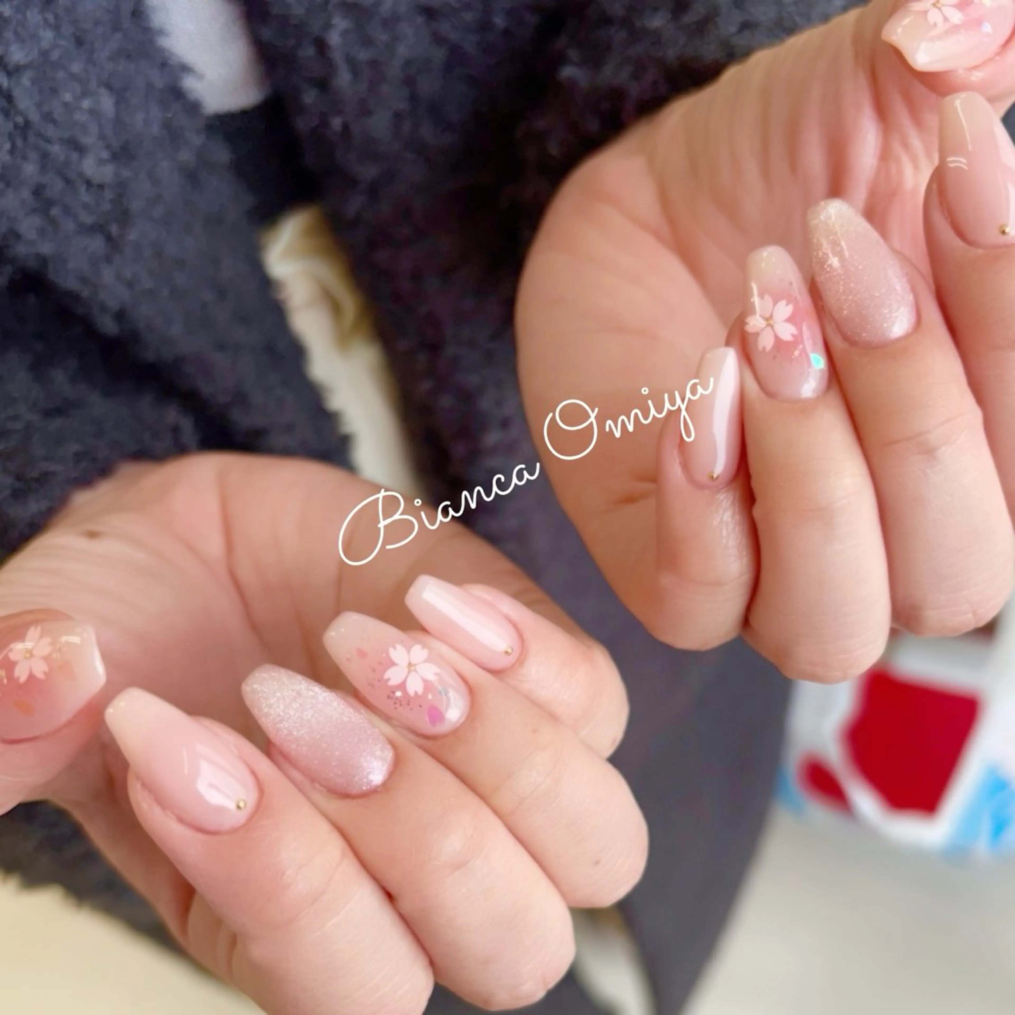 ネイル チークネイル 桜ネイル ハンドネイル ビアンカ大宮店 上野のネイルデザイン