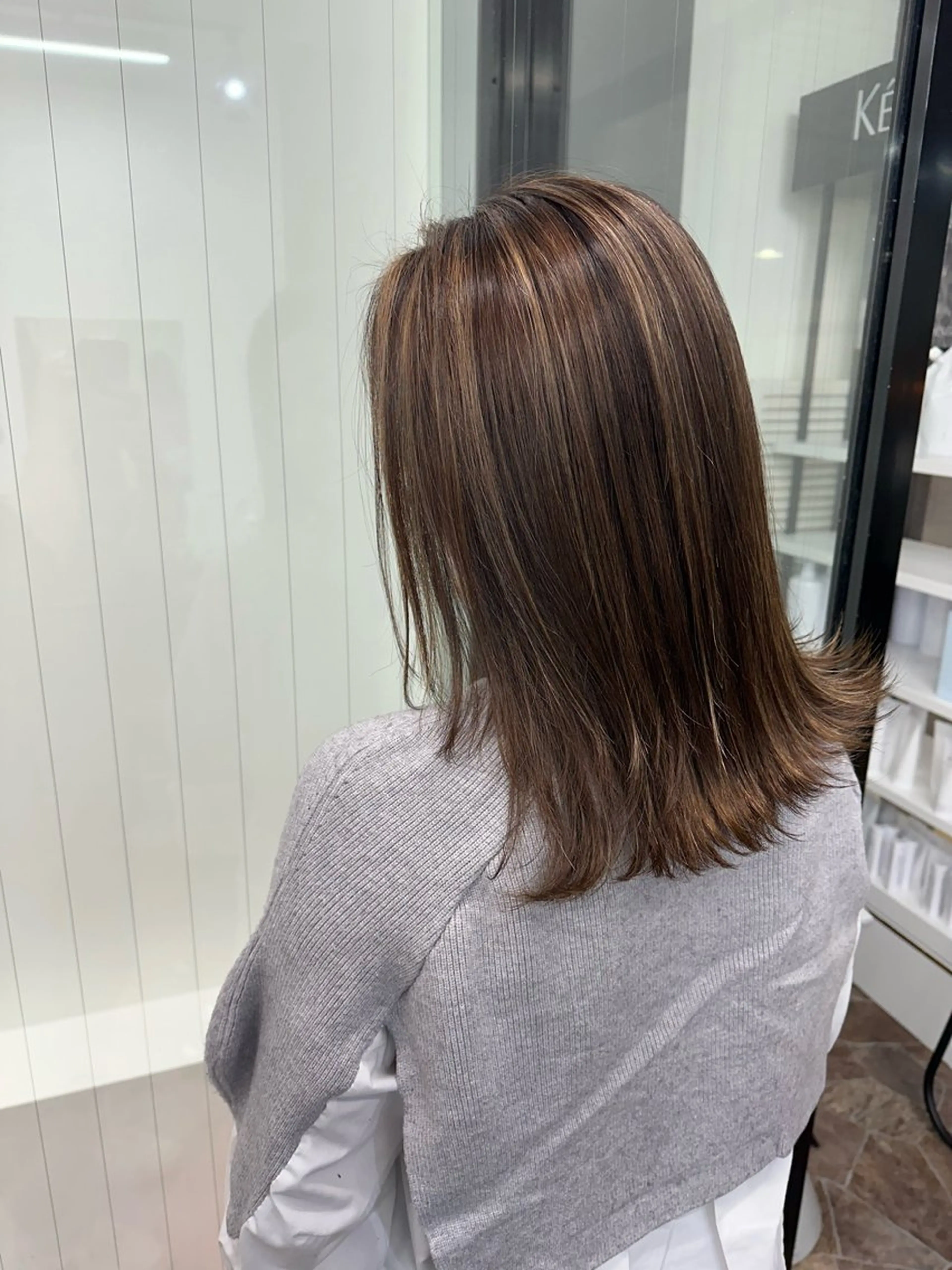 ミディアム ミディアムパーマ ミストバング ハイライト 髪質改善 ヨシンモリ HAIR SMILE COEURのヘアスタイル