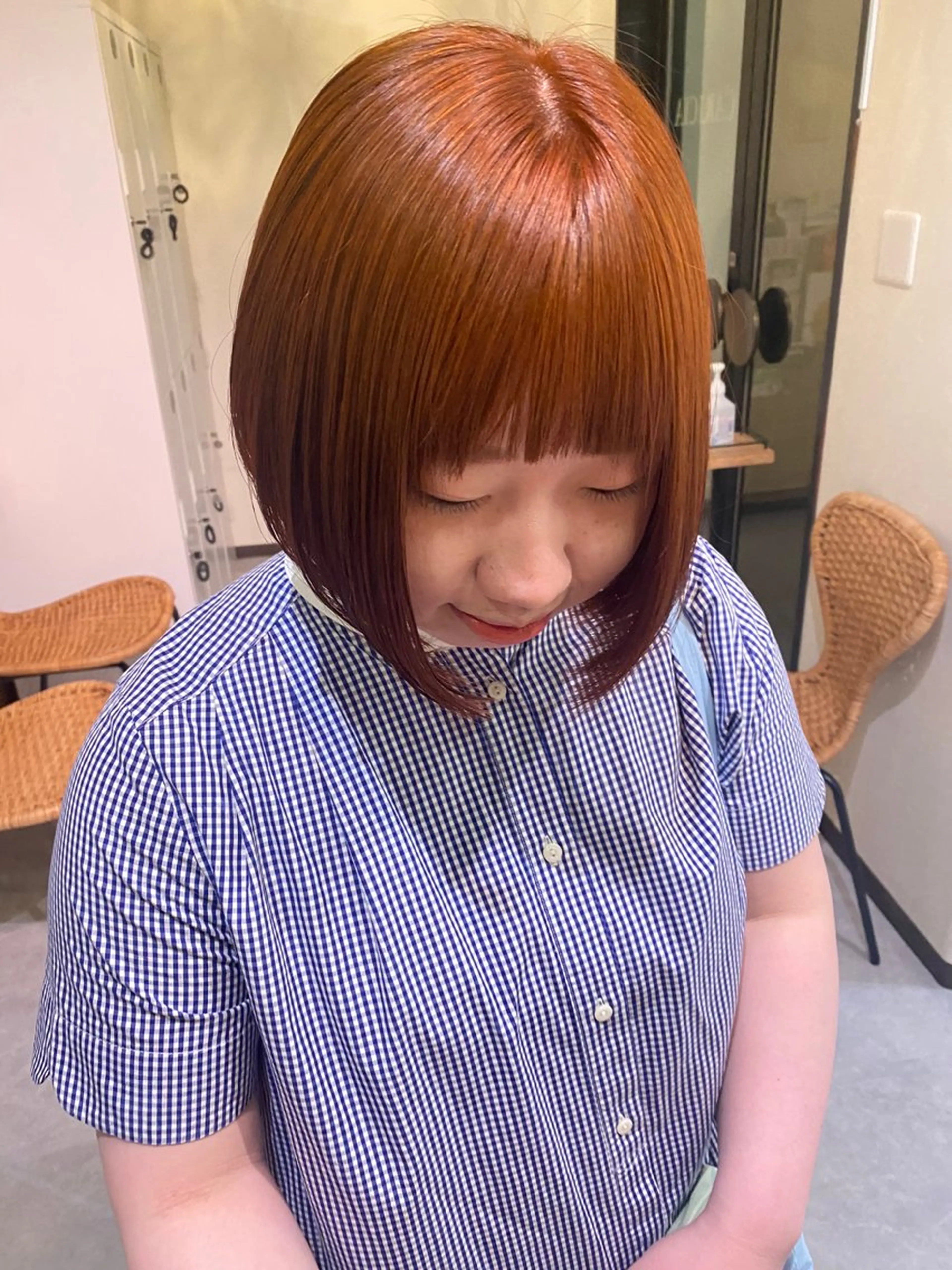 ミディアム カラー オレンジ ボブ カット ヘアカラー トリートメント ヘッドスパ CARICIA🌱 masaeのヘアスタイル