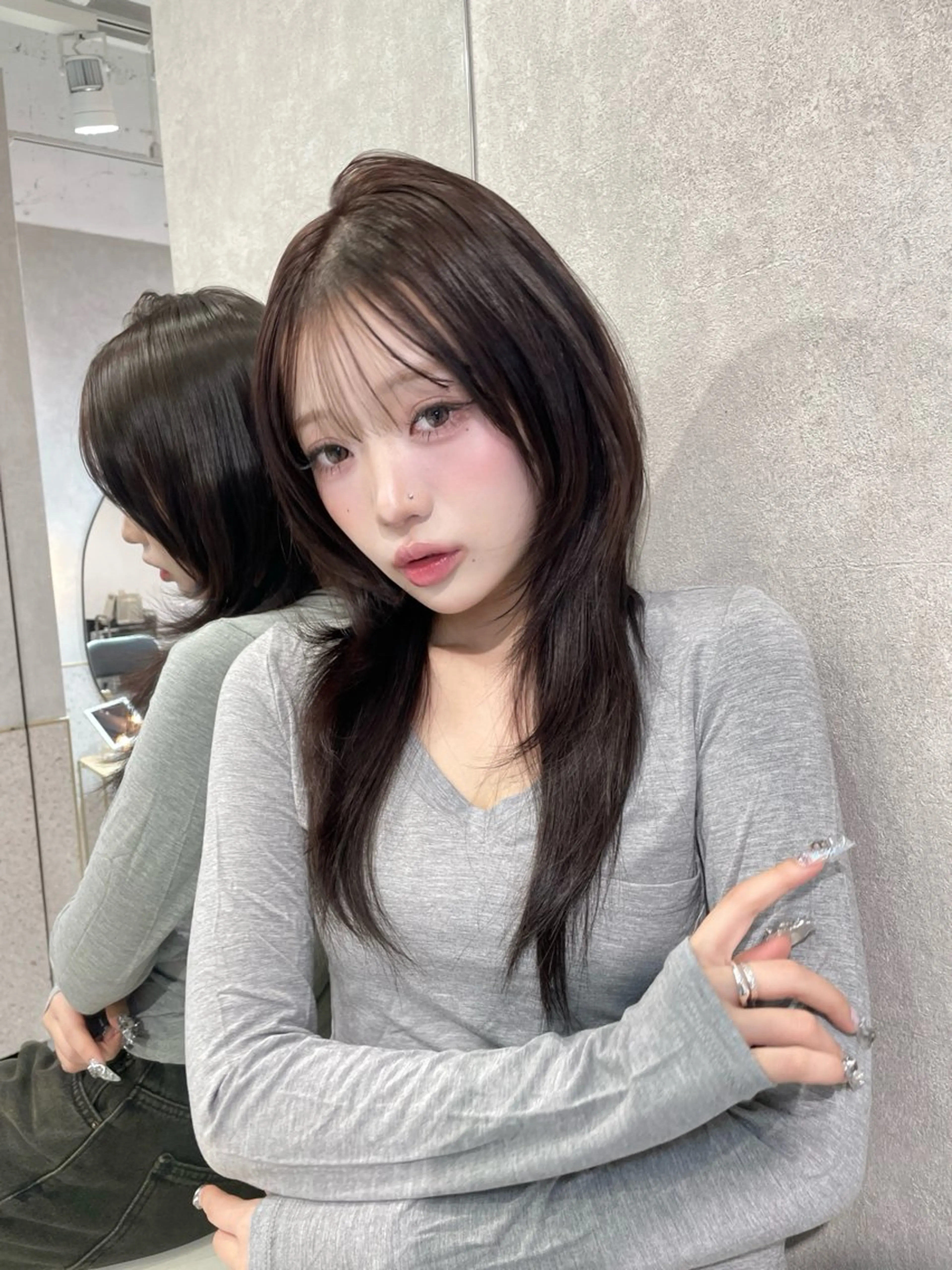 ロング ハッシュカット 韓国風ヘア RIN🩶レイヤー /ハッシュカットのヘアスタイル